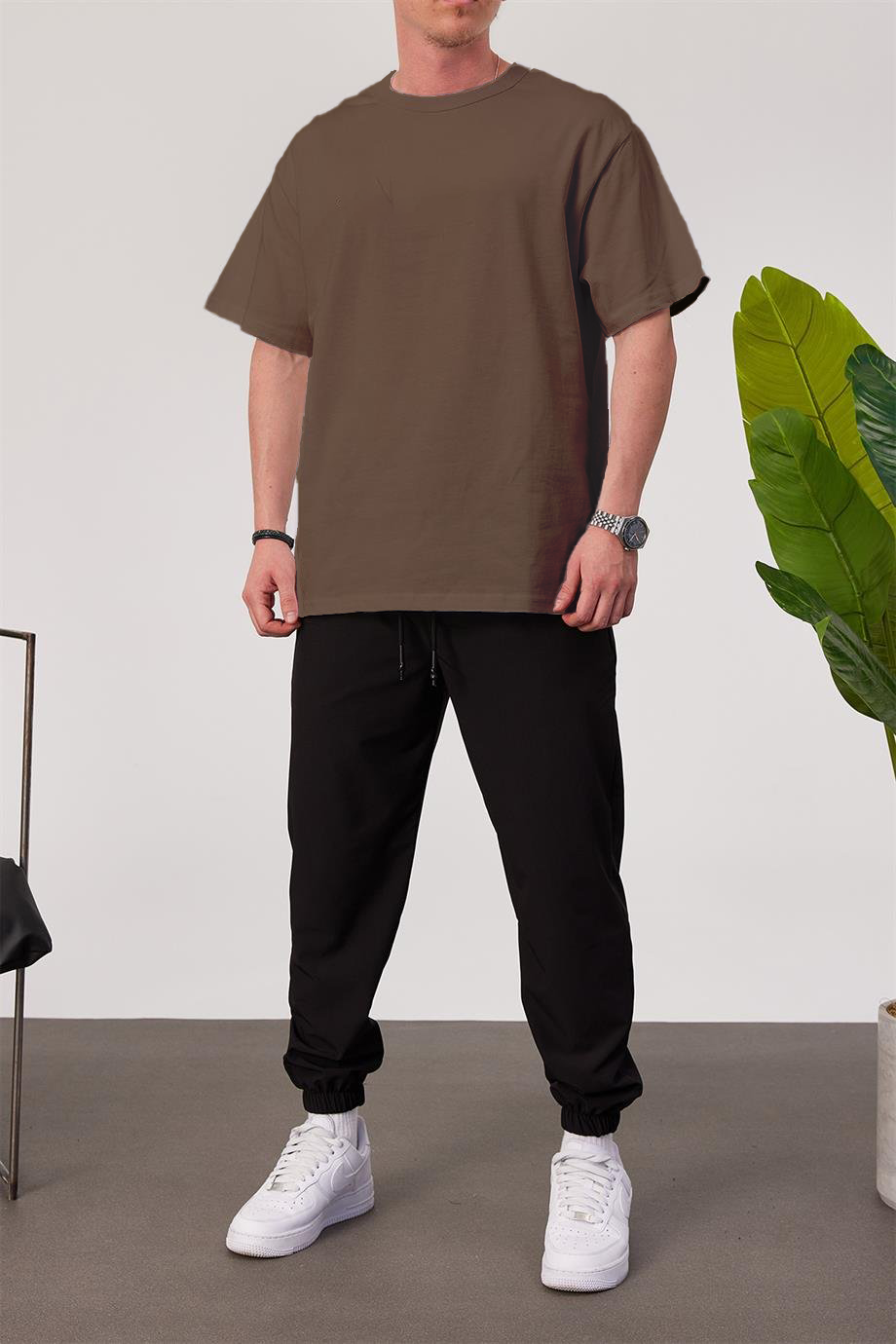 Brown Basic Oversize T-Shirt