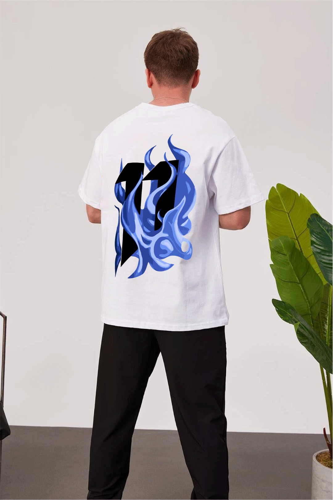 White -Burn- Printed Oversize T-Shirt