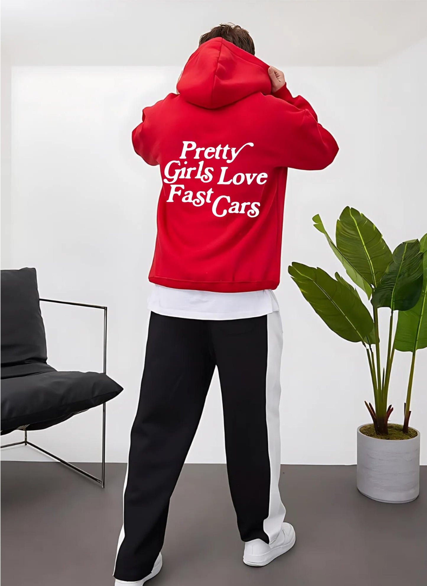 Red -Car lovers- Printed Oversize Hoodie