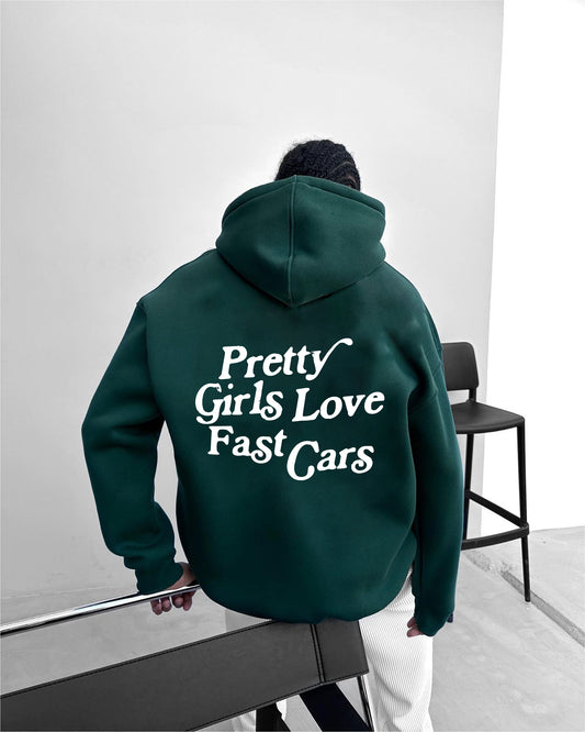 Dark green -car lovers- Printed Oversize Hoodie