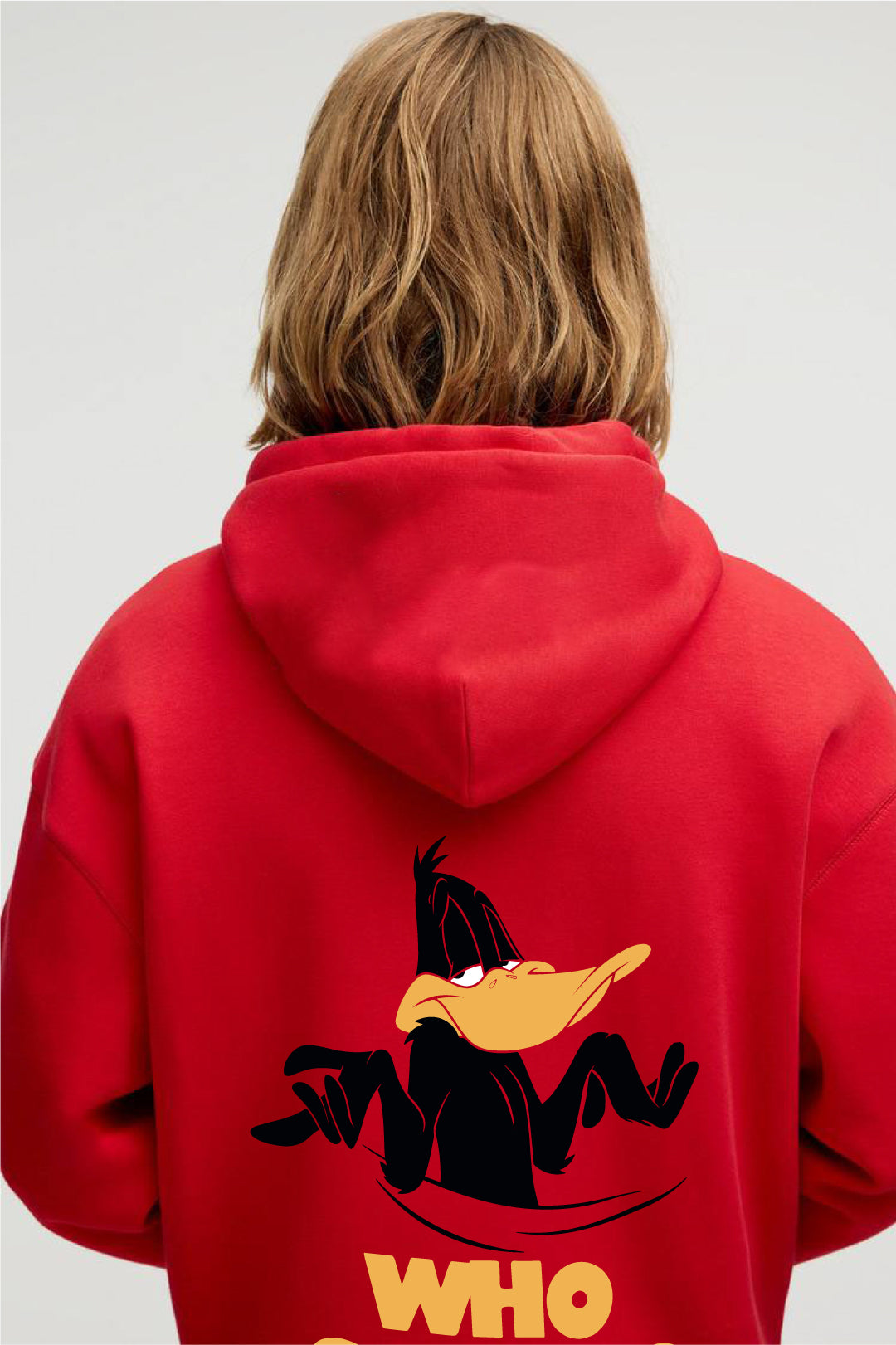 Red -Who cares?- Printed Oversize Hoodie