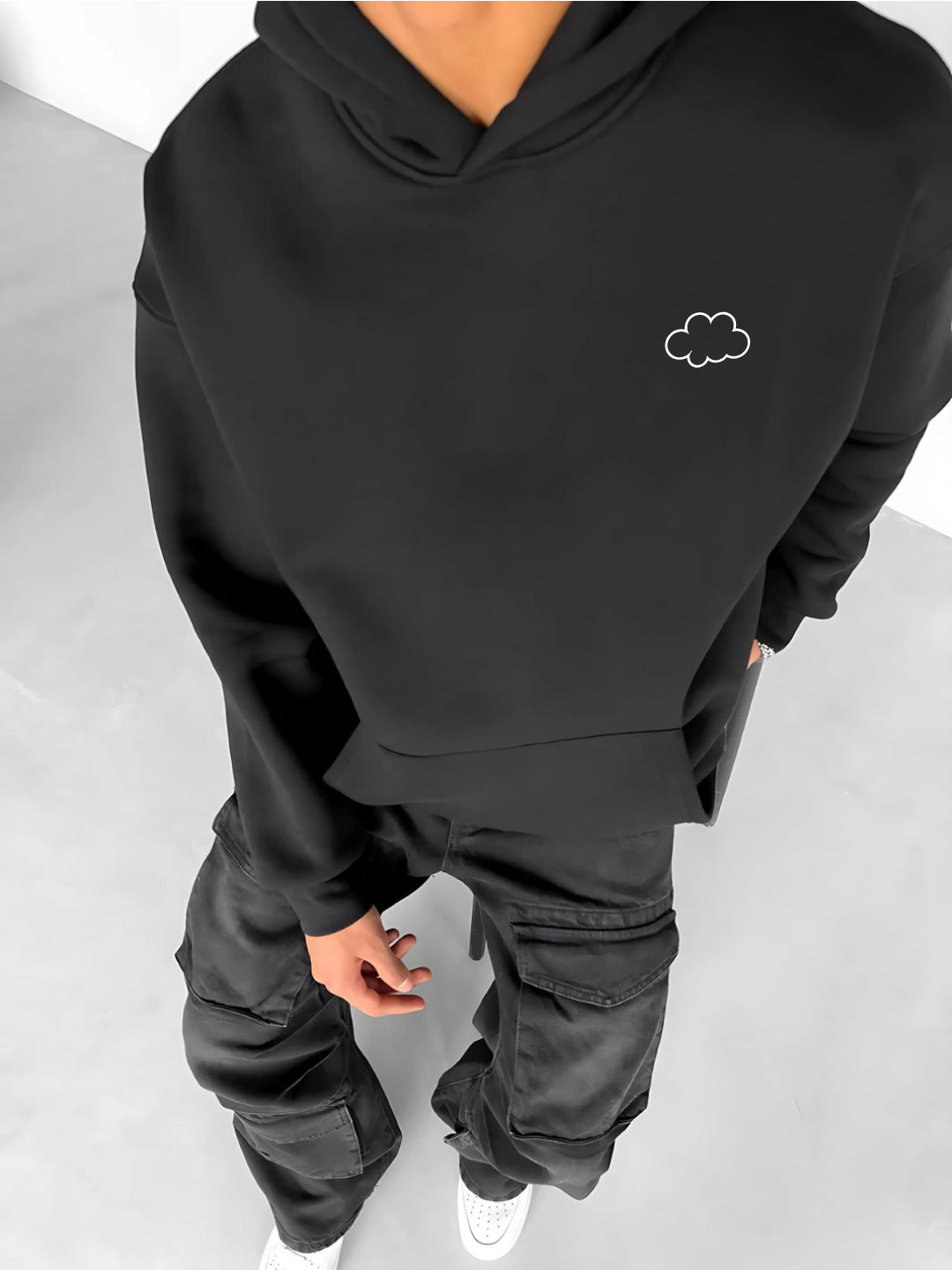 Black -cloud- Printed Oversize Hoodie