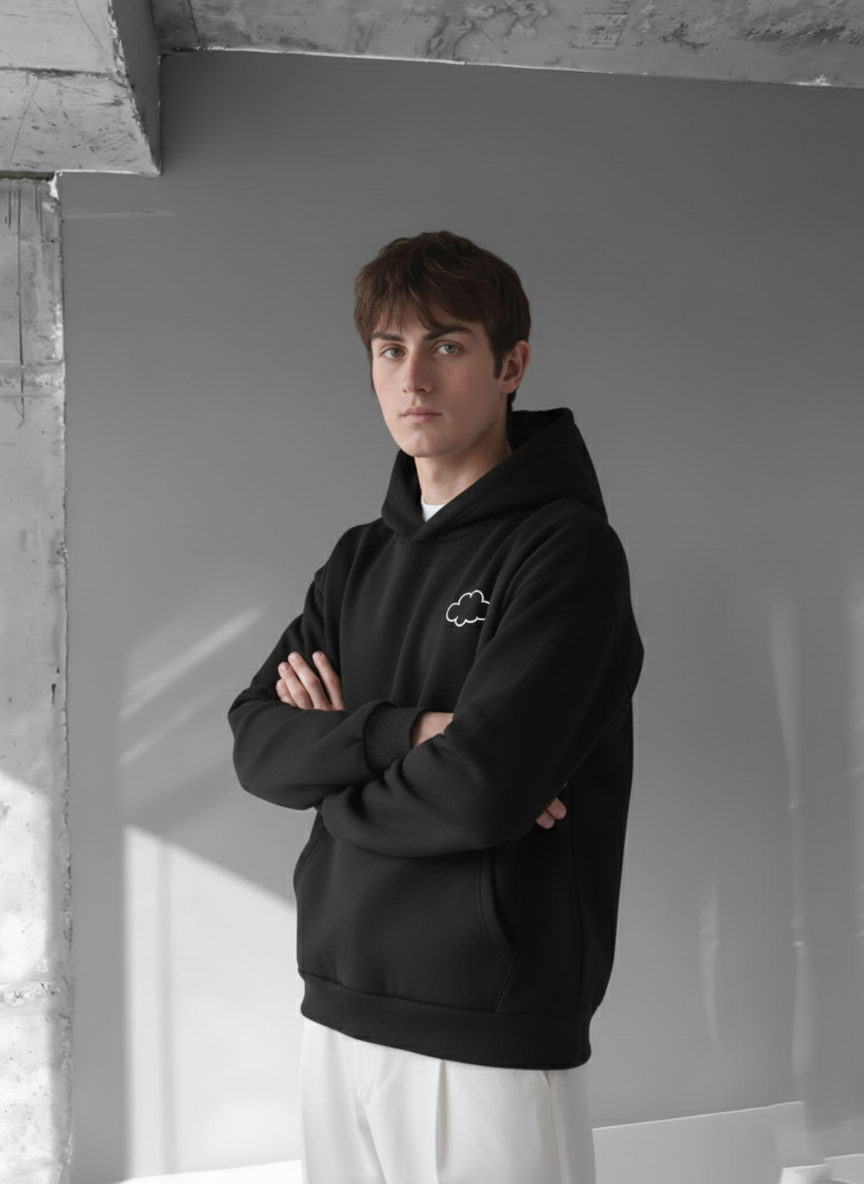 Black -cloud- Printed Oversize Hoodie