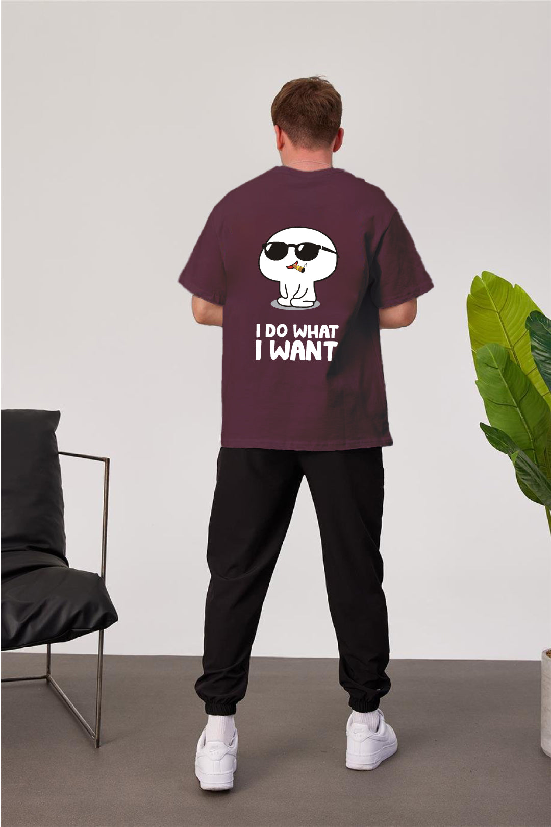 Burgundy -Cool Gang- Printed Oversize T-Shirt