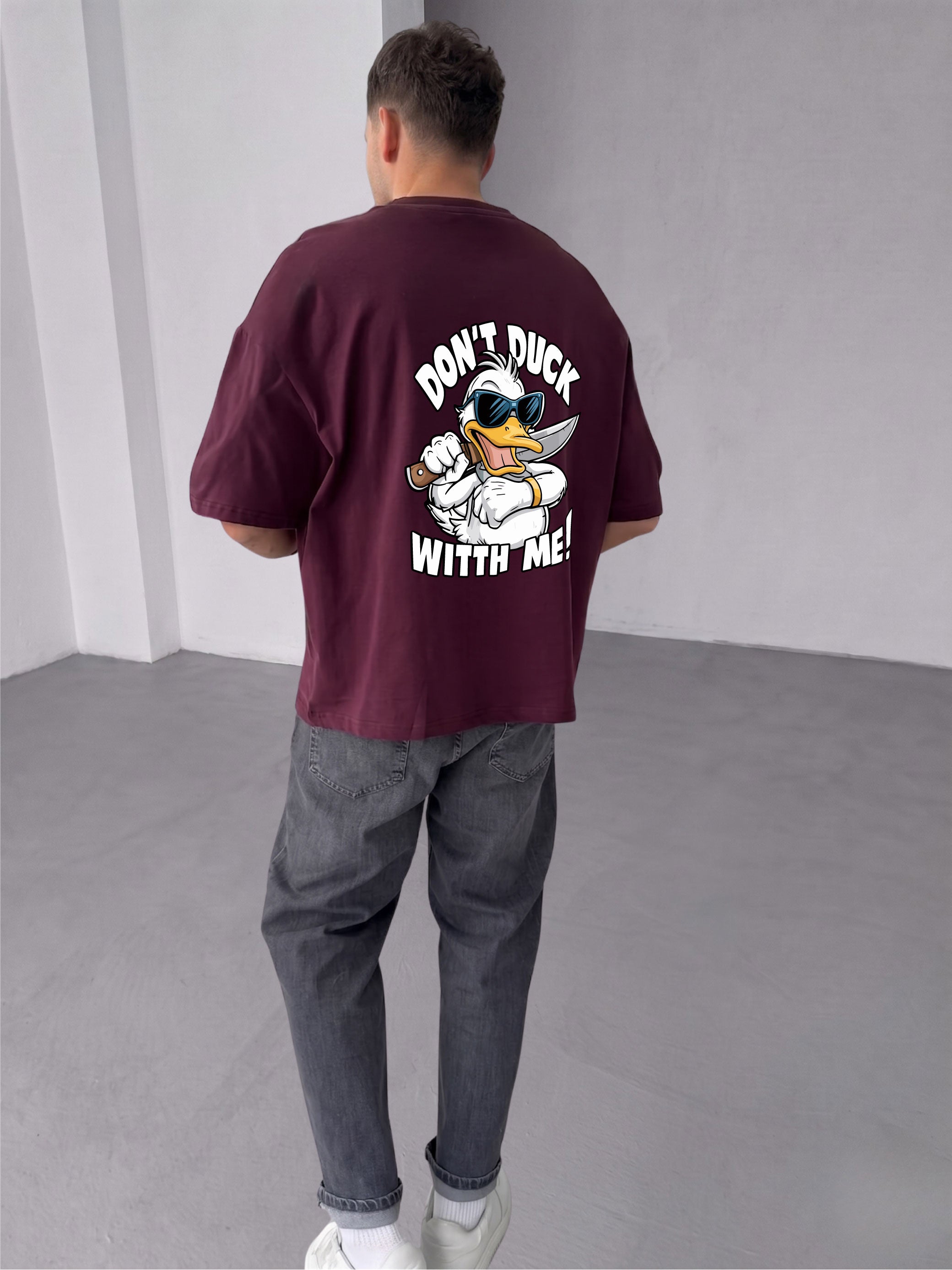 Premium Burgundy -Delinquent- Printed Oversize T-Shirt
