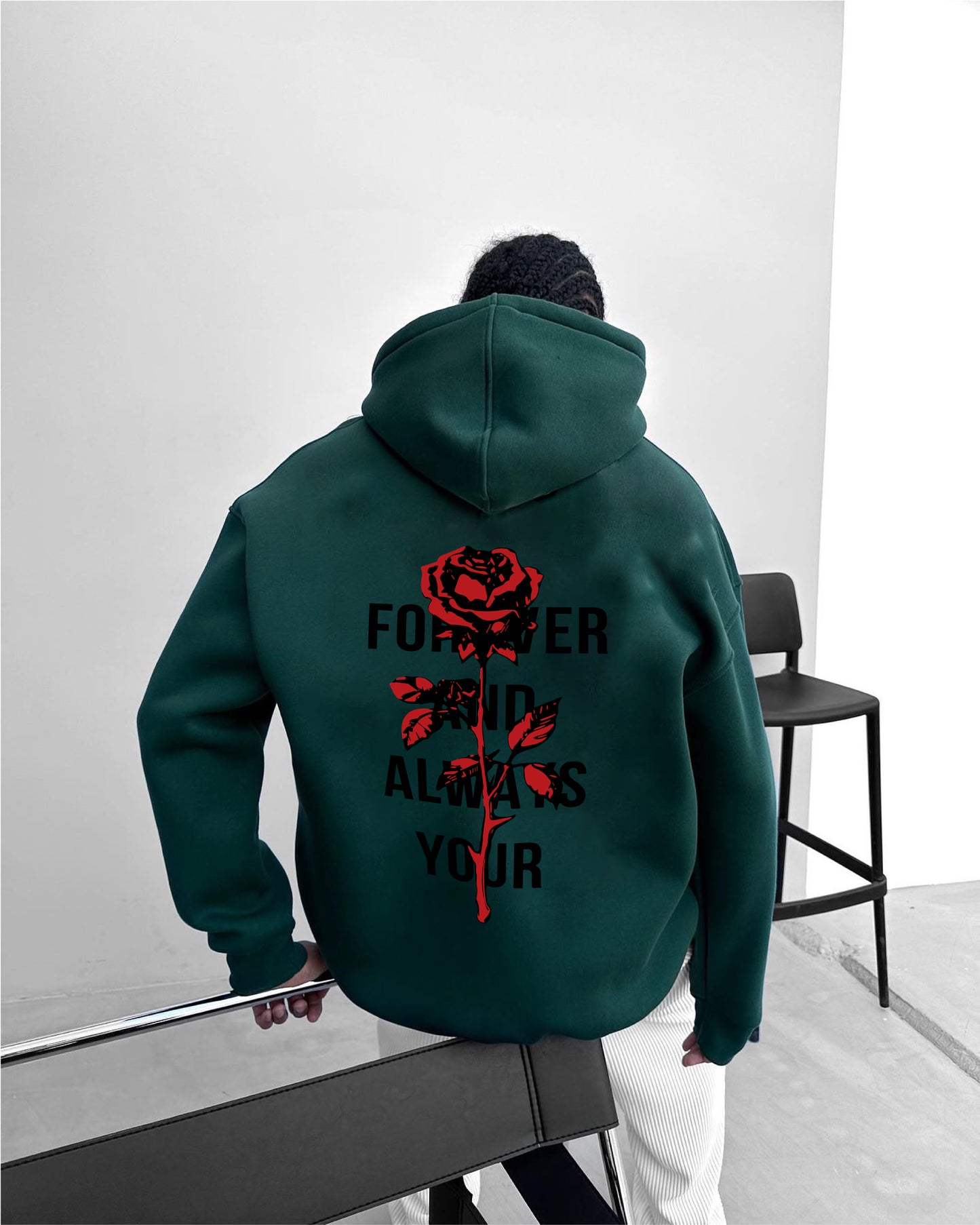 Dark green -rose- Printed Oversize Hoodie