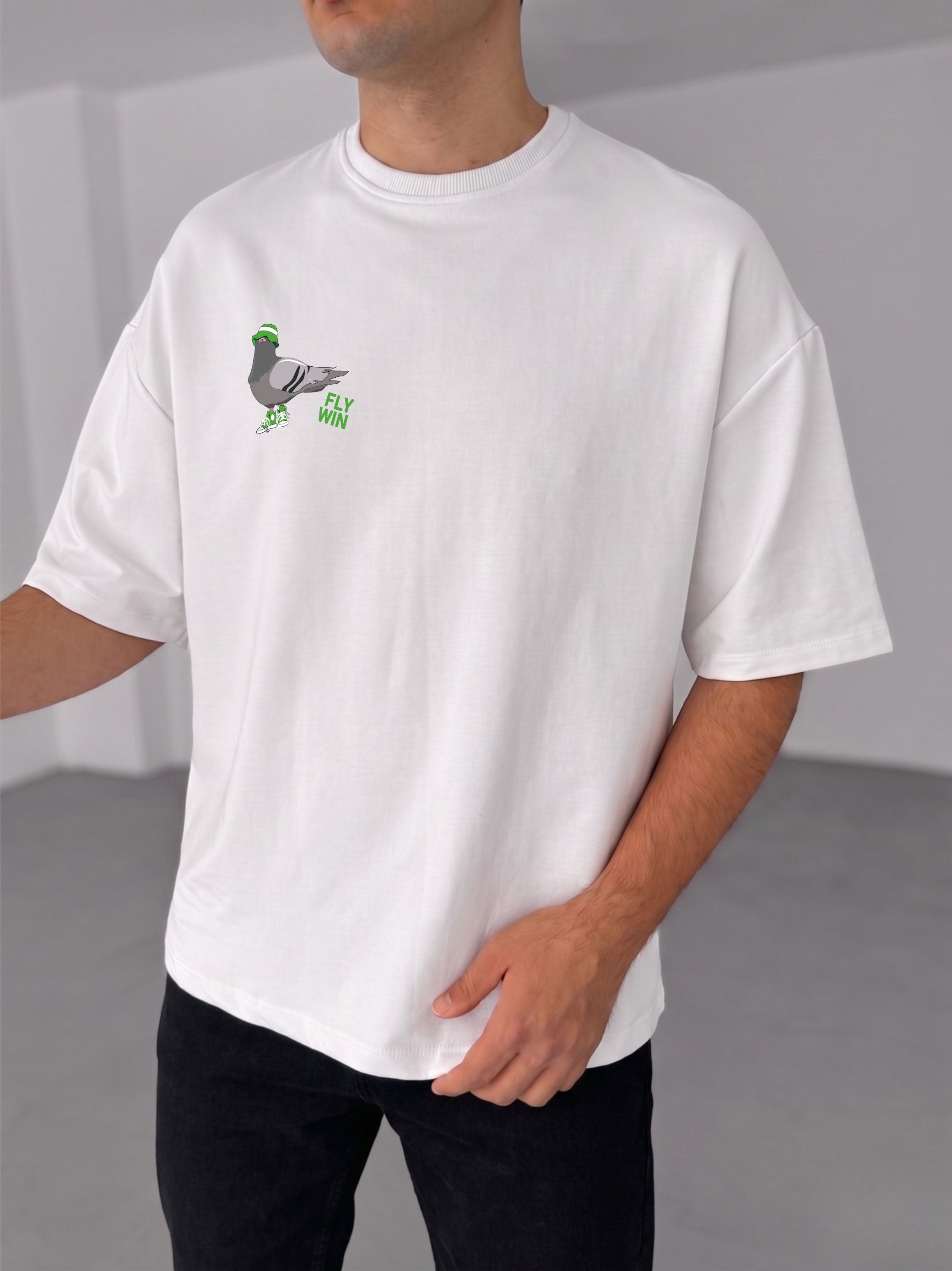 Premium White -Fly Win- Printed Oversize T-Shirt