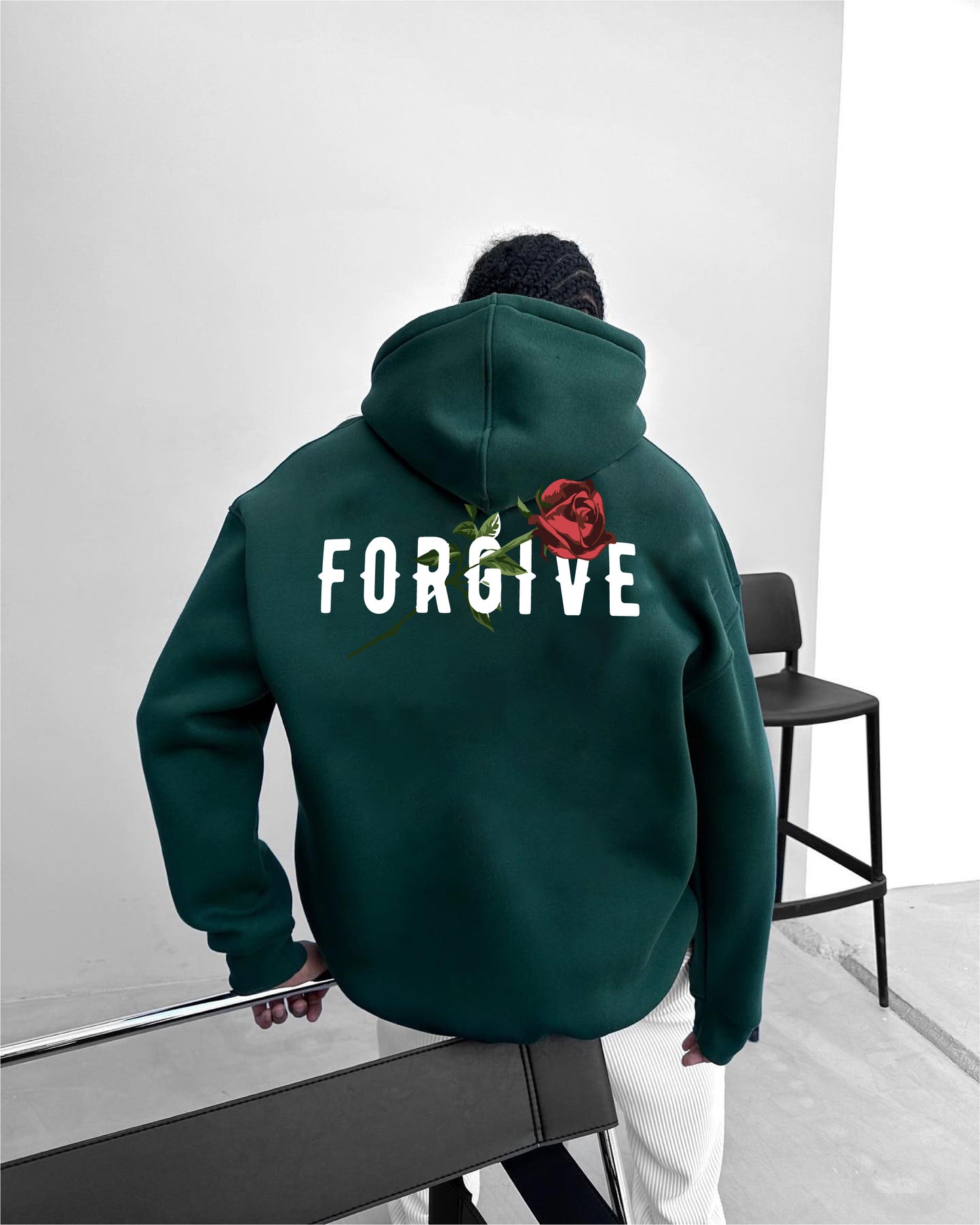 Dark green -forgive- Printed Oversize Hoodie