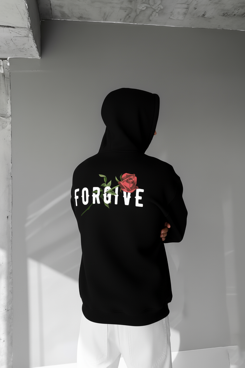 Black -forgive- Printed Oversize Hoodie