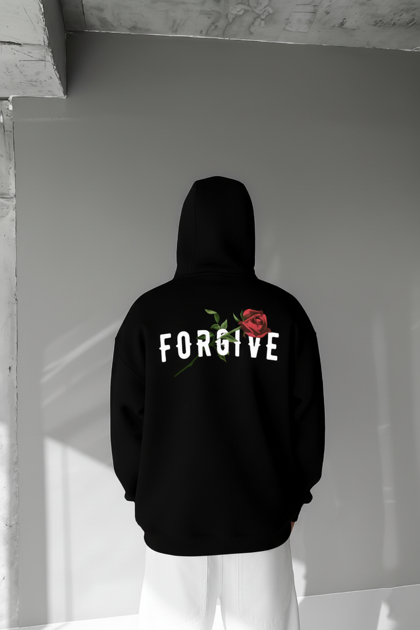 Black -forgive- Printed Oversize Hoodie