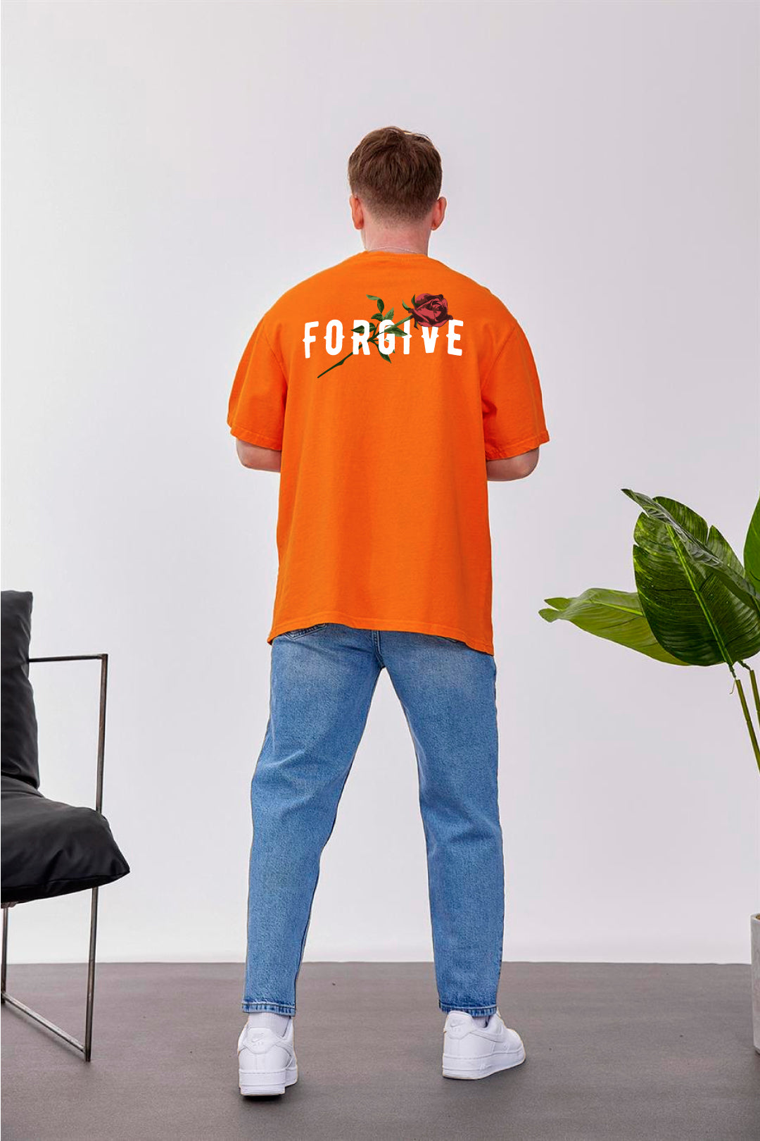 Orange -Forgive- Printed Oversize T-Shirt