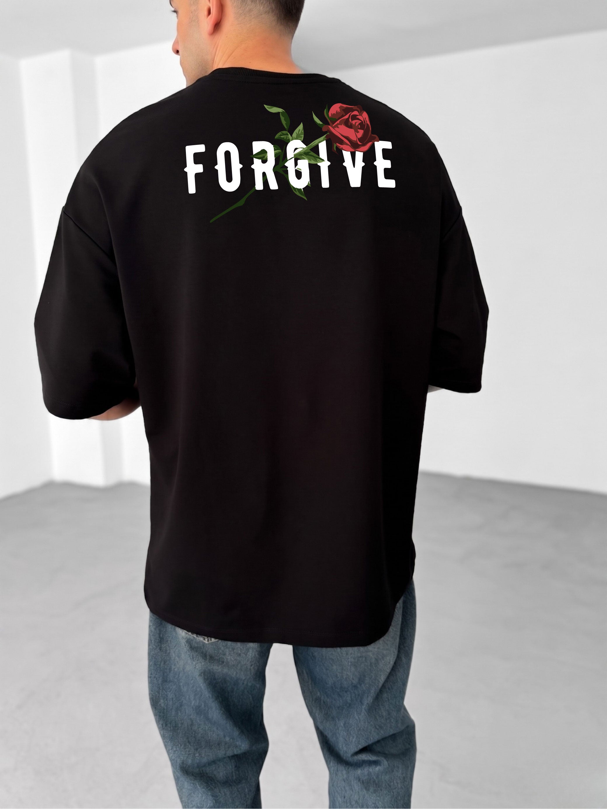 Premium Black -Forgive- Printed Oversize T-Shirt