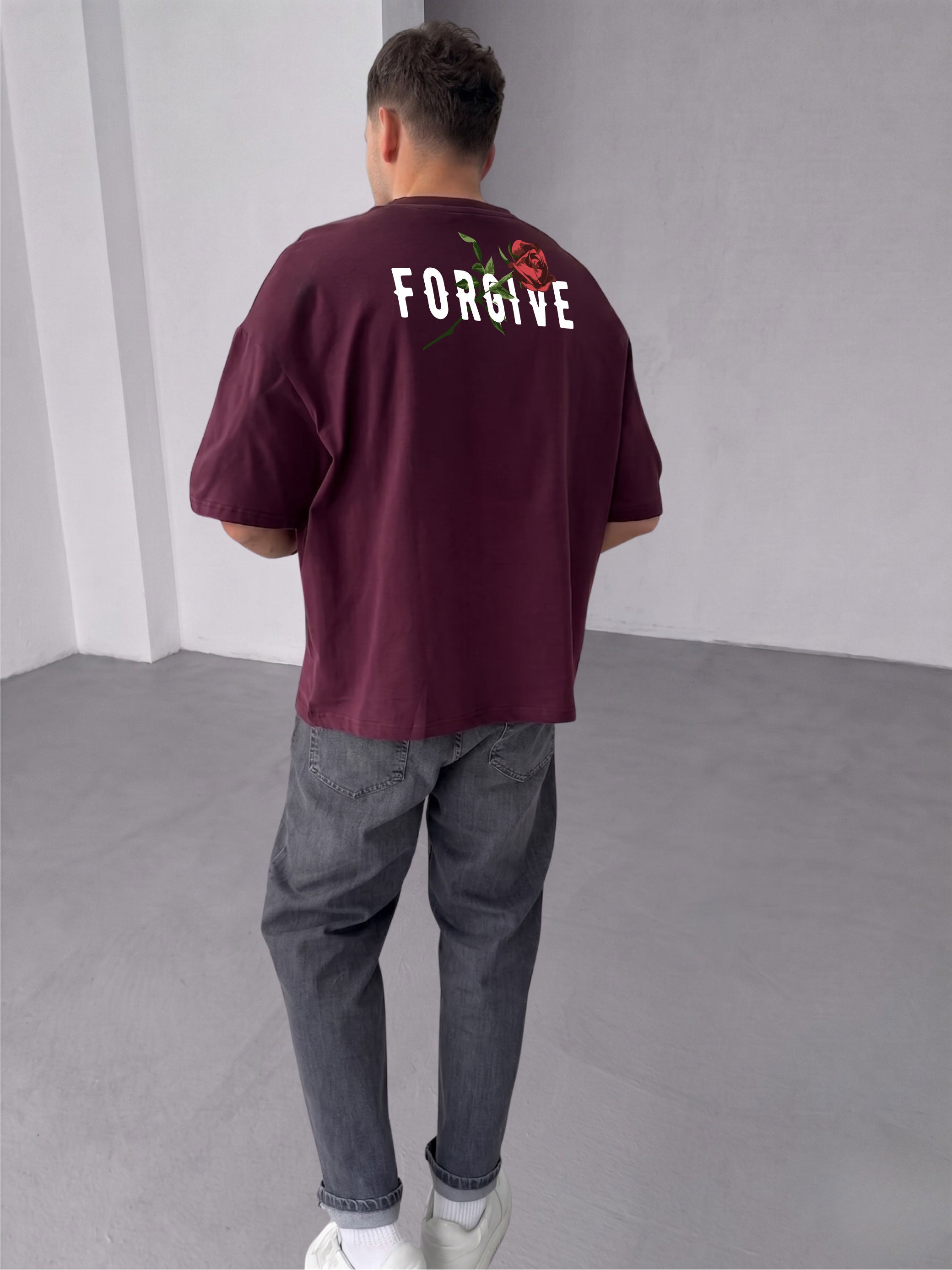 Premium Burgundy -Forgive- Printed Oversize T-Shirt