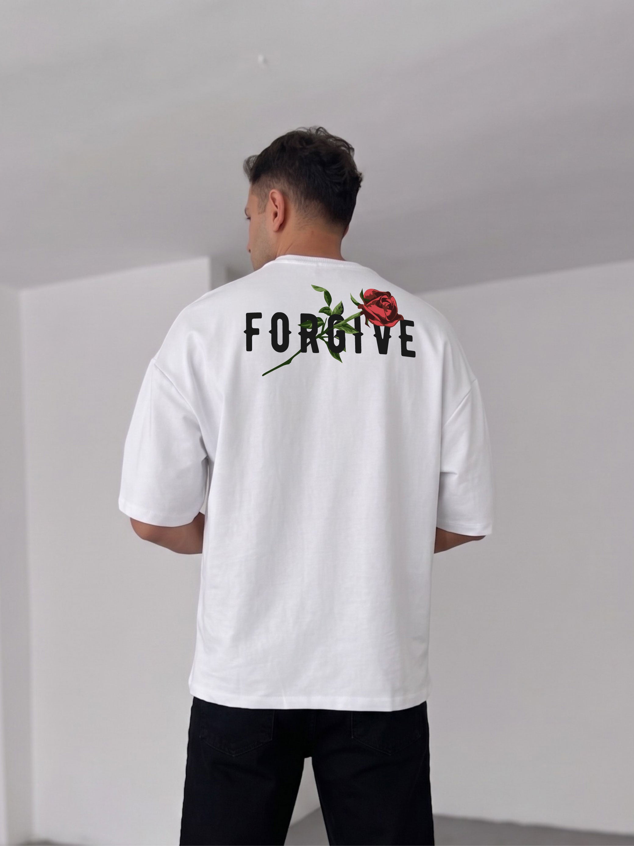 Premium White -Forgive- Printed Oversize T-Shirt