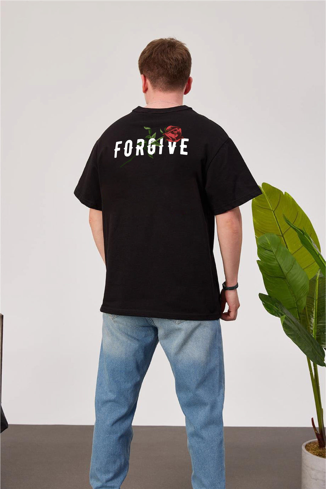 Black -Forgive- Printed Oversize T-Shirt