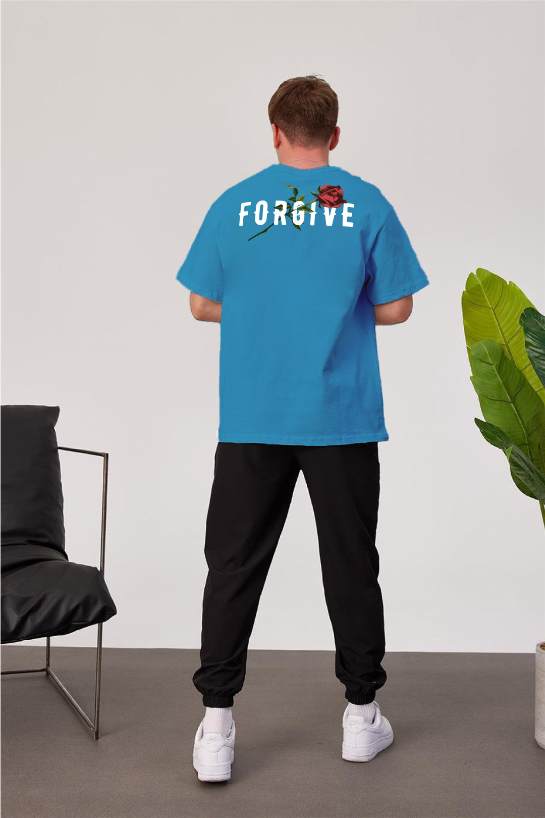 Light Blue -Forgive- Printed Oversize T-Shirt