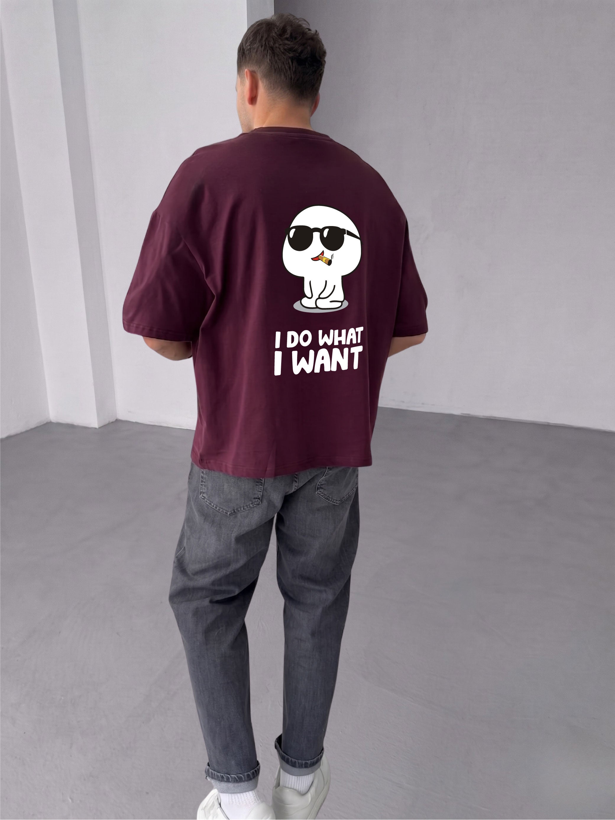 Premium Burgundy -cool gang- Printed Oversize T-Shirt
