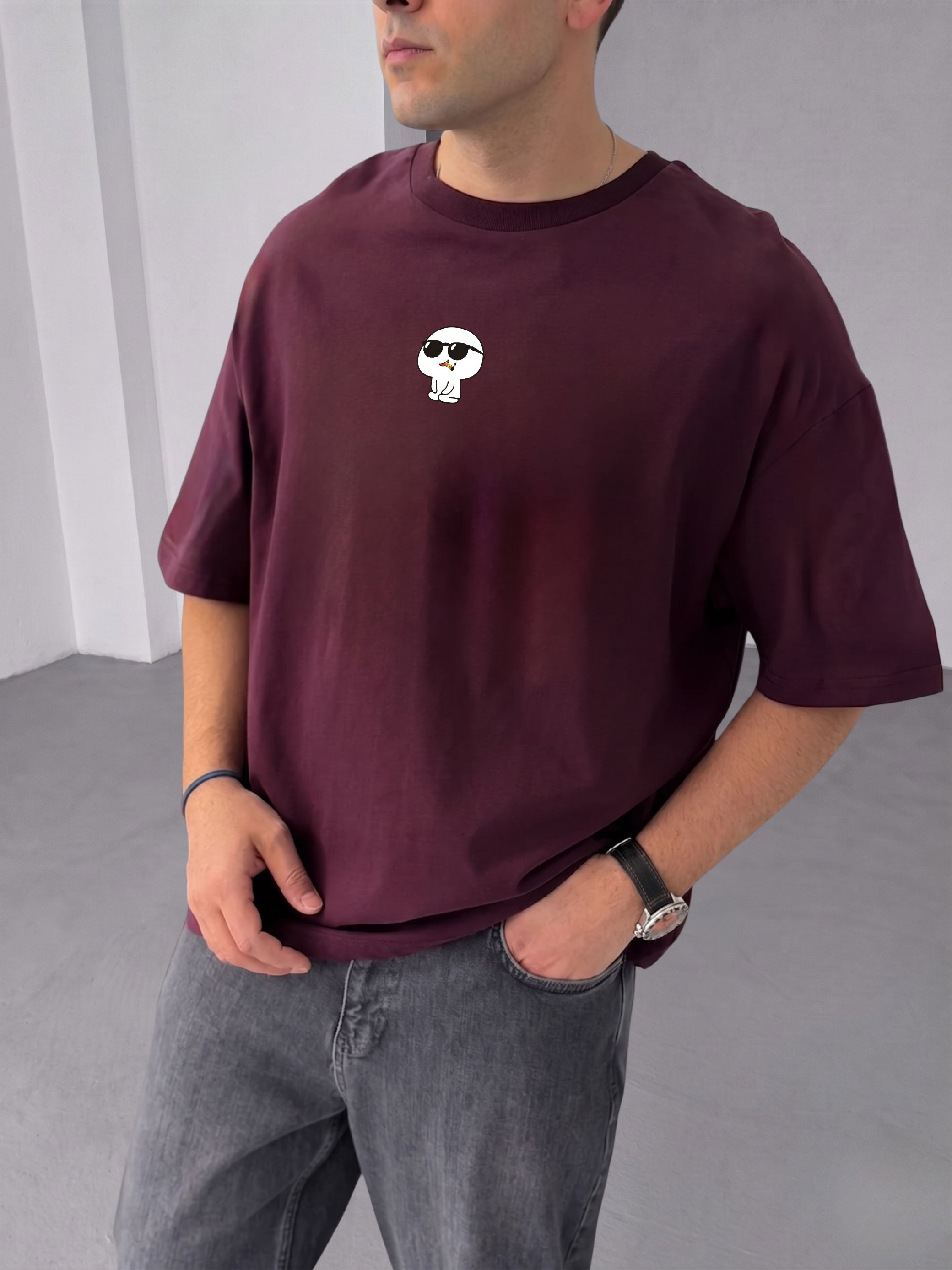 Premium Burgundy -cool gang- Printed Oversize T-Shirt