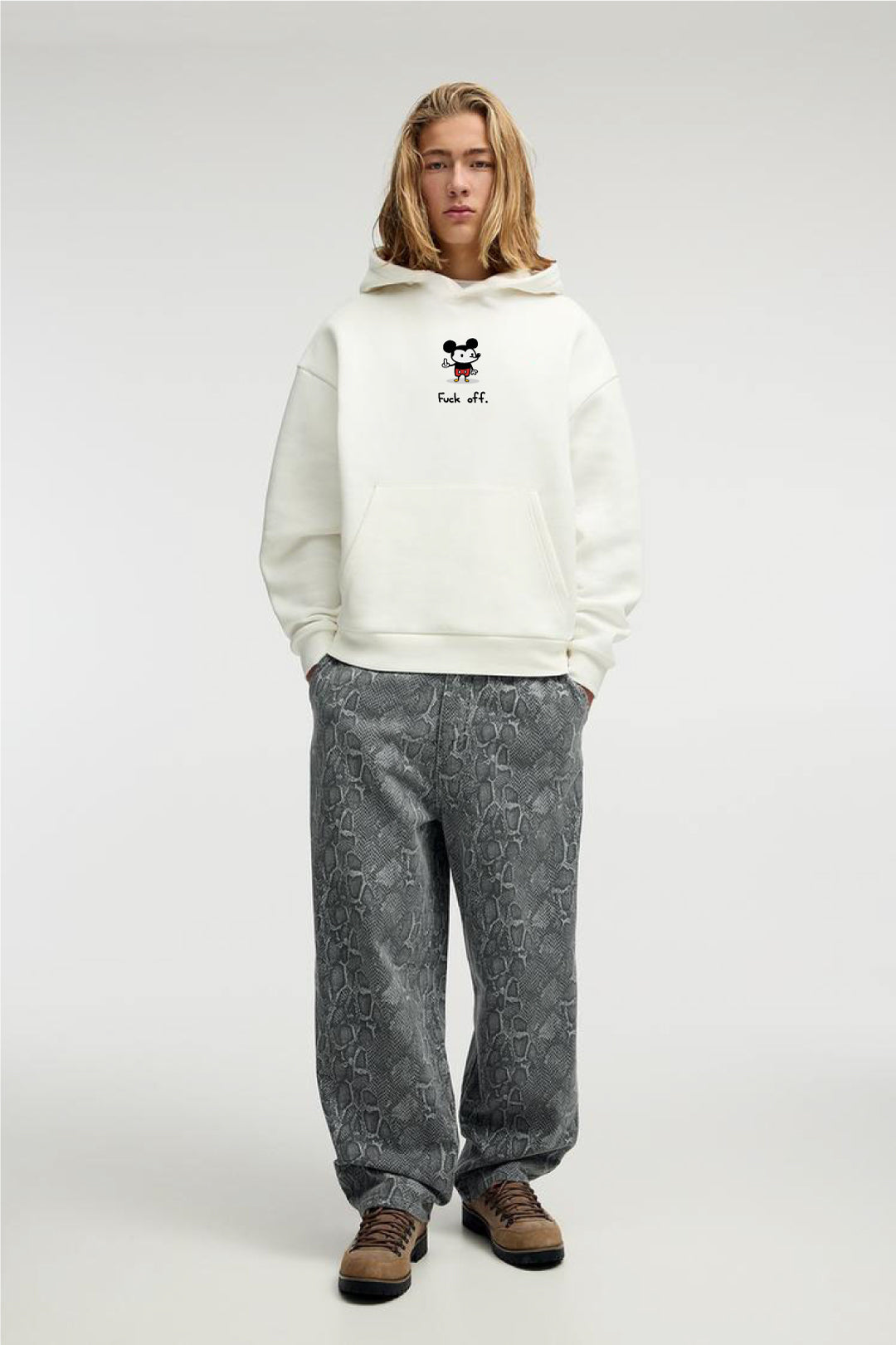 White -Get off- Printed Oversize Hoodie