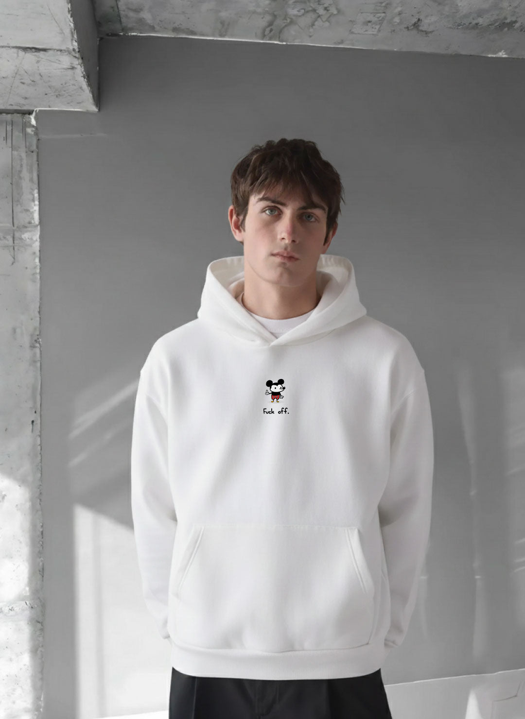 White -Get off- Printed Oversize Hoodie