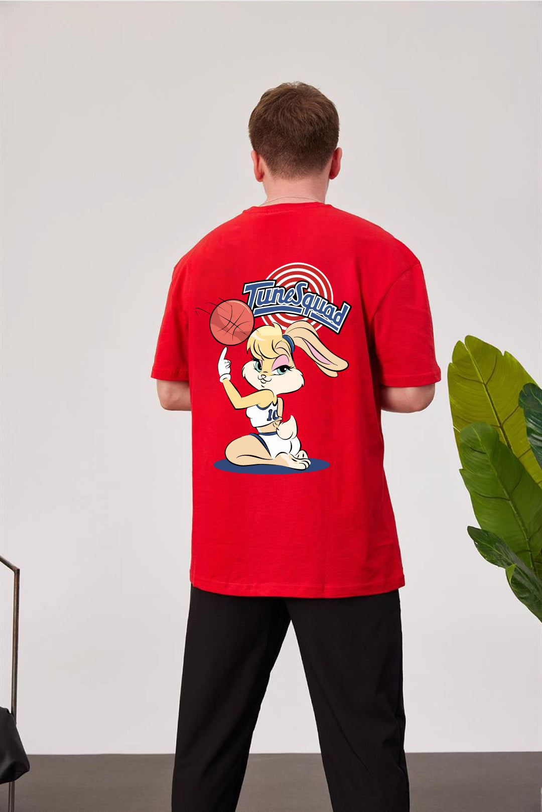 Red -Tune Squad- Printed Oversize T-Shirt