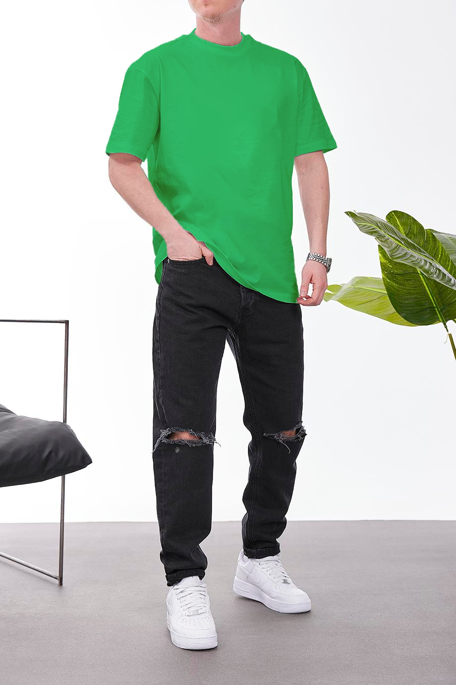 Green Basic Oversize T-Shirt