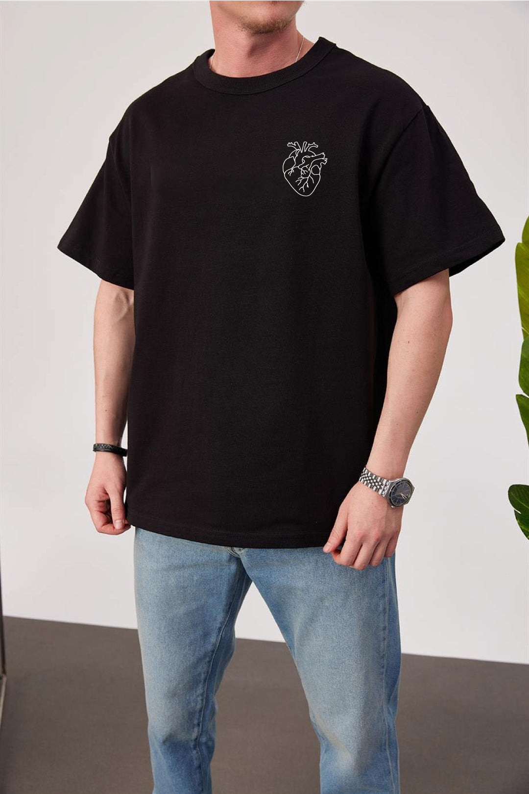 Black -Heart- Printed Oversize T-Shirt