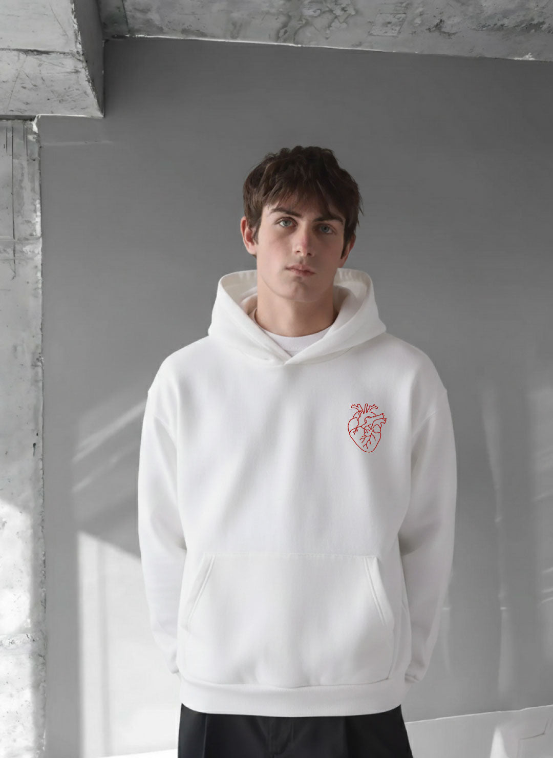 White -heart- Printed Oversize Hoodie