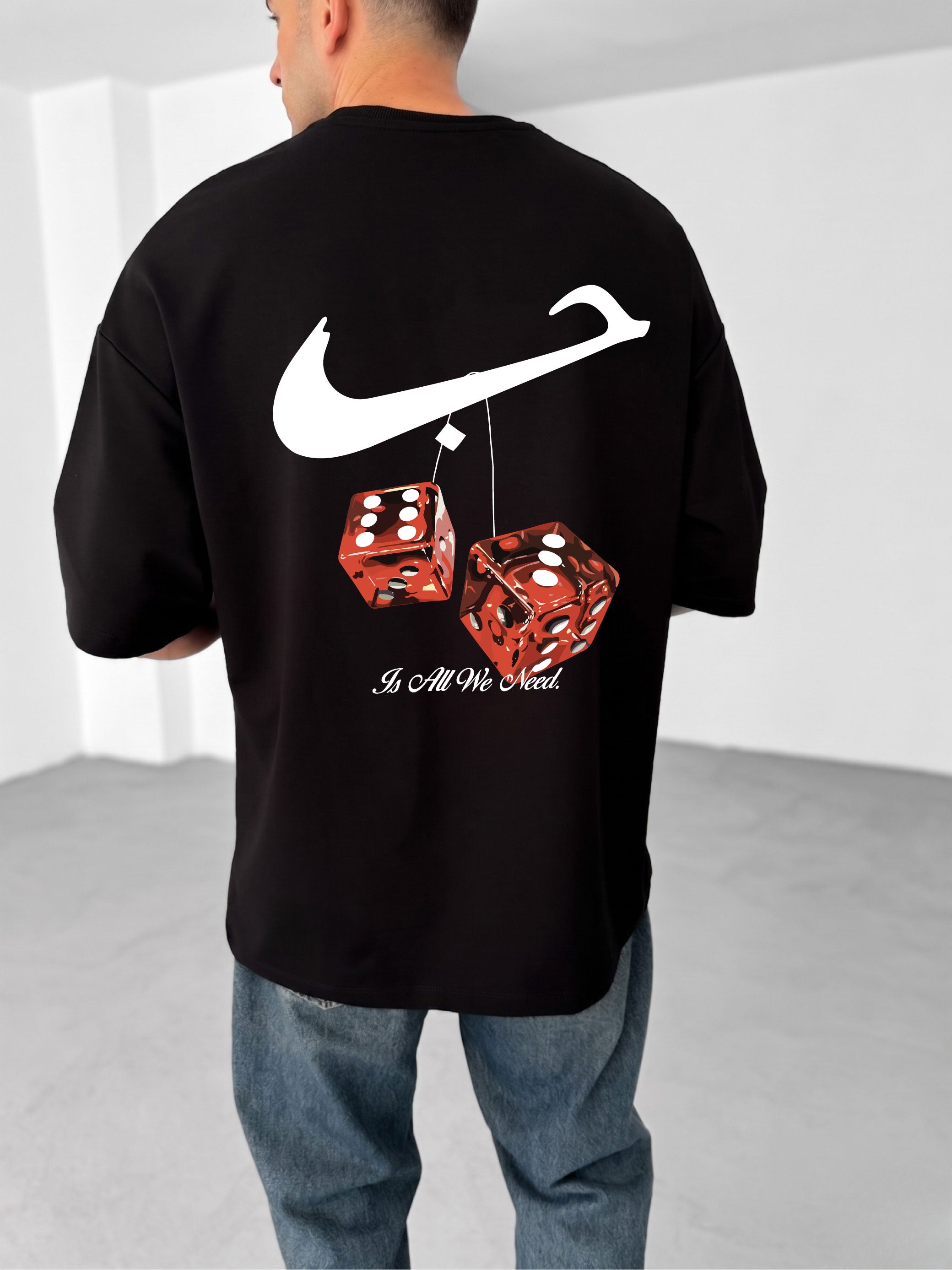 Premium Black -Hubb X Dice- Printed Oversize T-Shirt