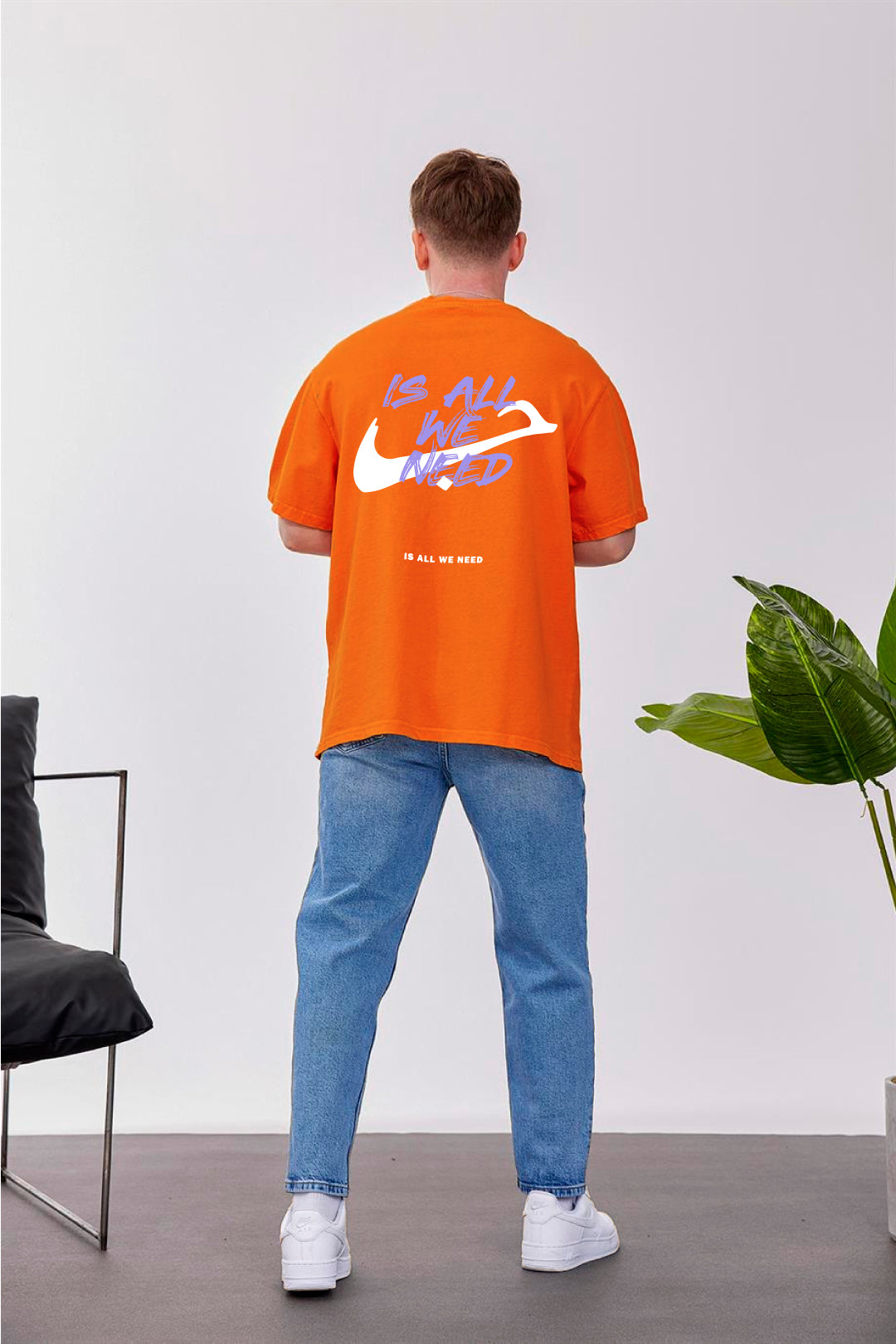 Orange -Hubb X Is All We Need- Printed Oversize T-Shirt