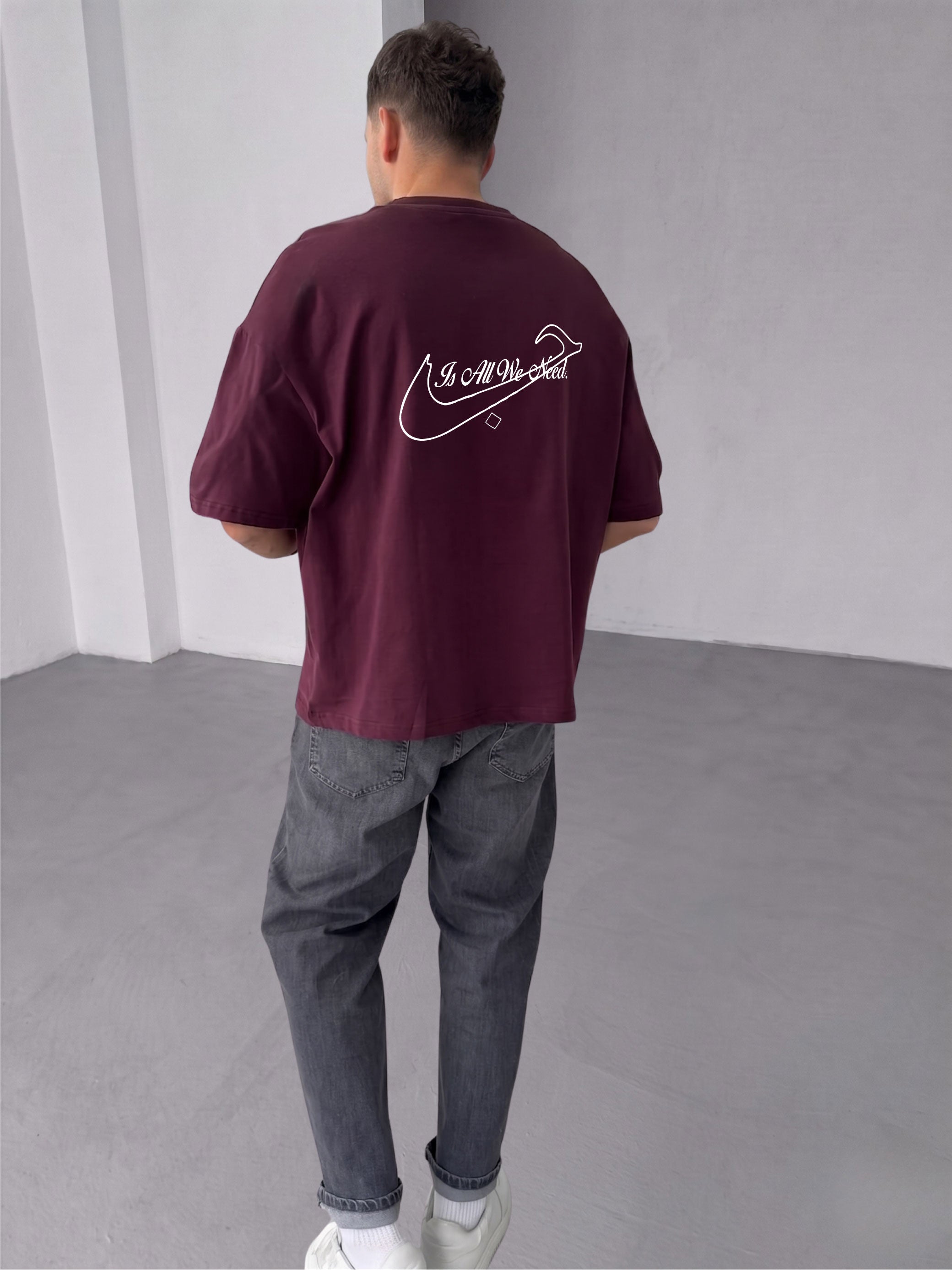 Premium Burgundy -Hubb Line- Printed Oversize T-Shirt