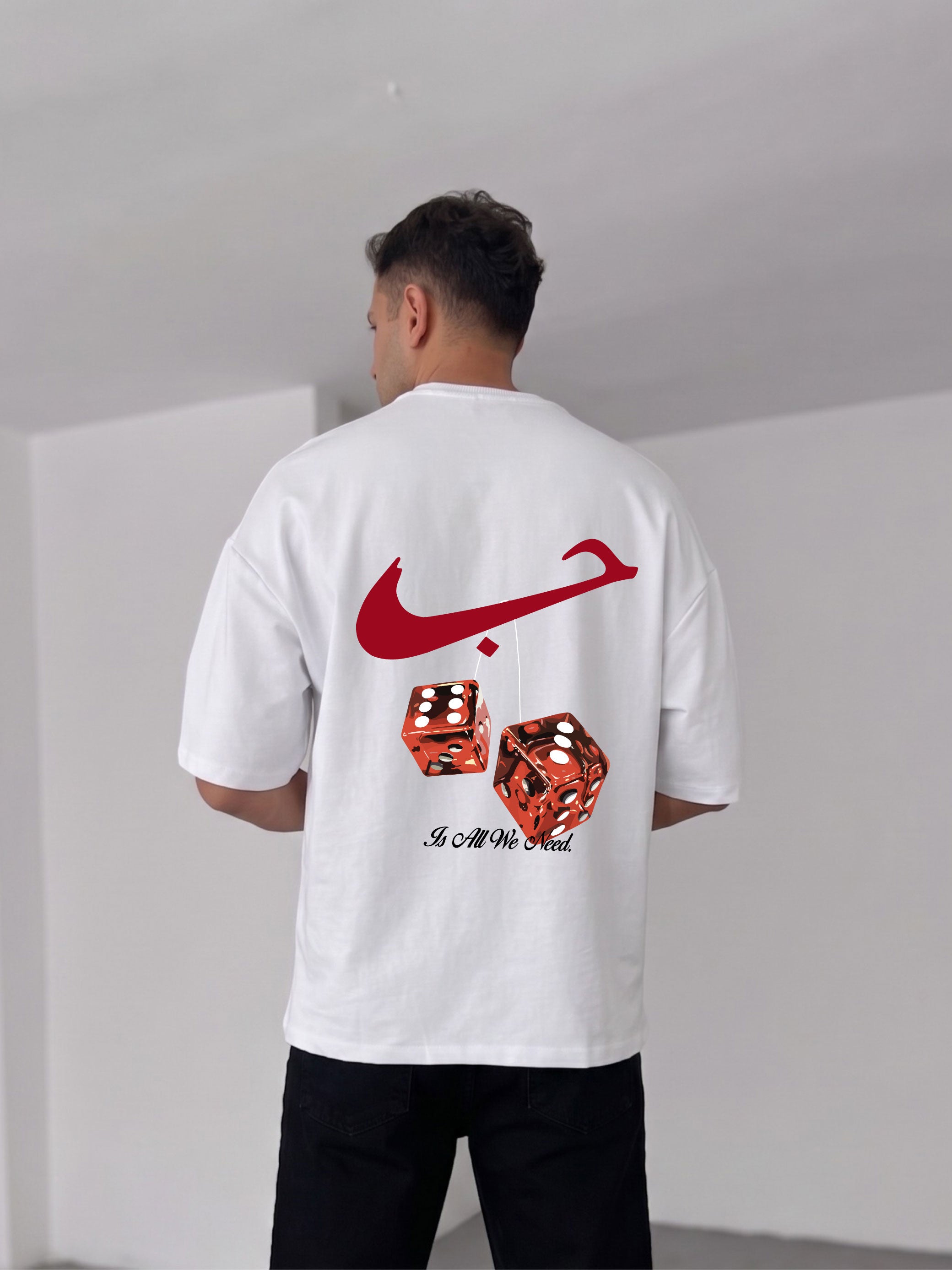 Premium White -Hubb X Dice- Printed Oversize T-Shirt