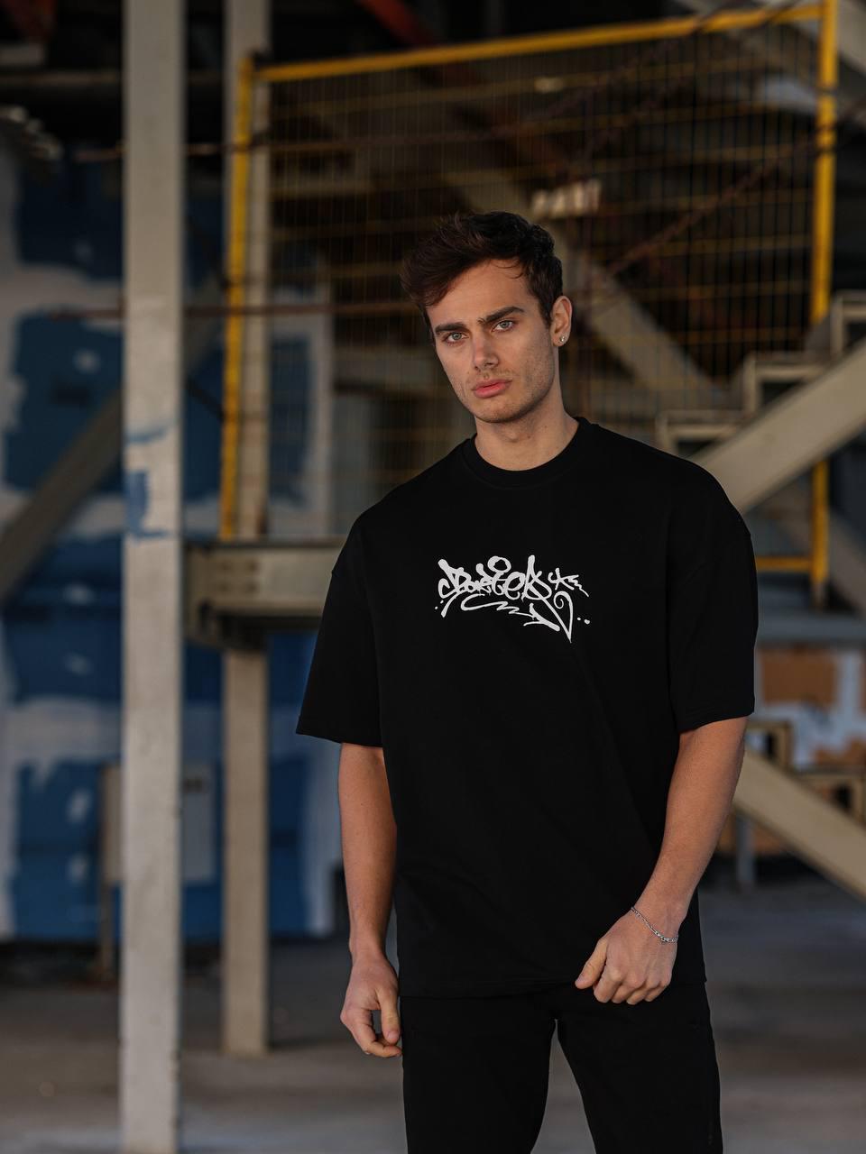 Black -Raised- Printed Oversize T-Shirt