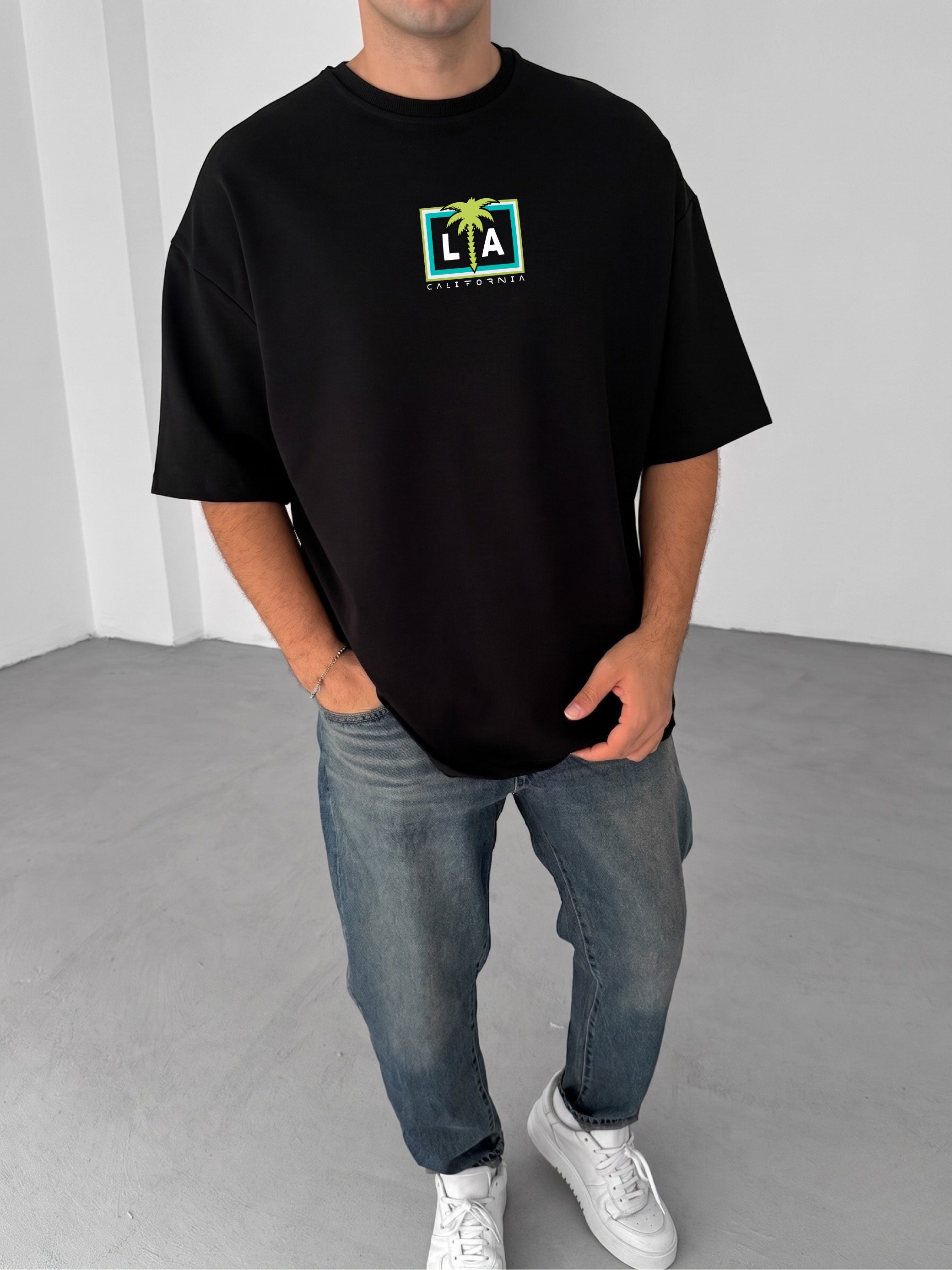 Premium Black -LA California- Printed Oversize T-Shirt