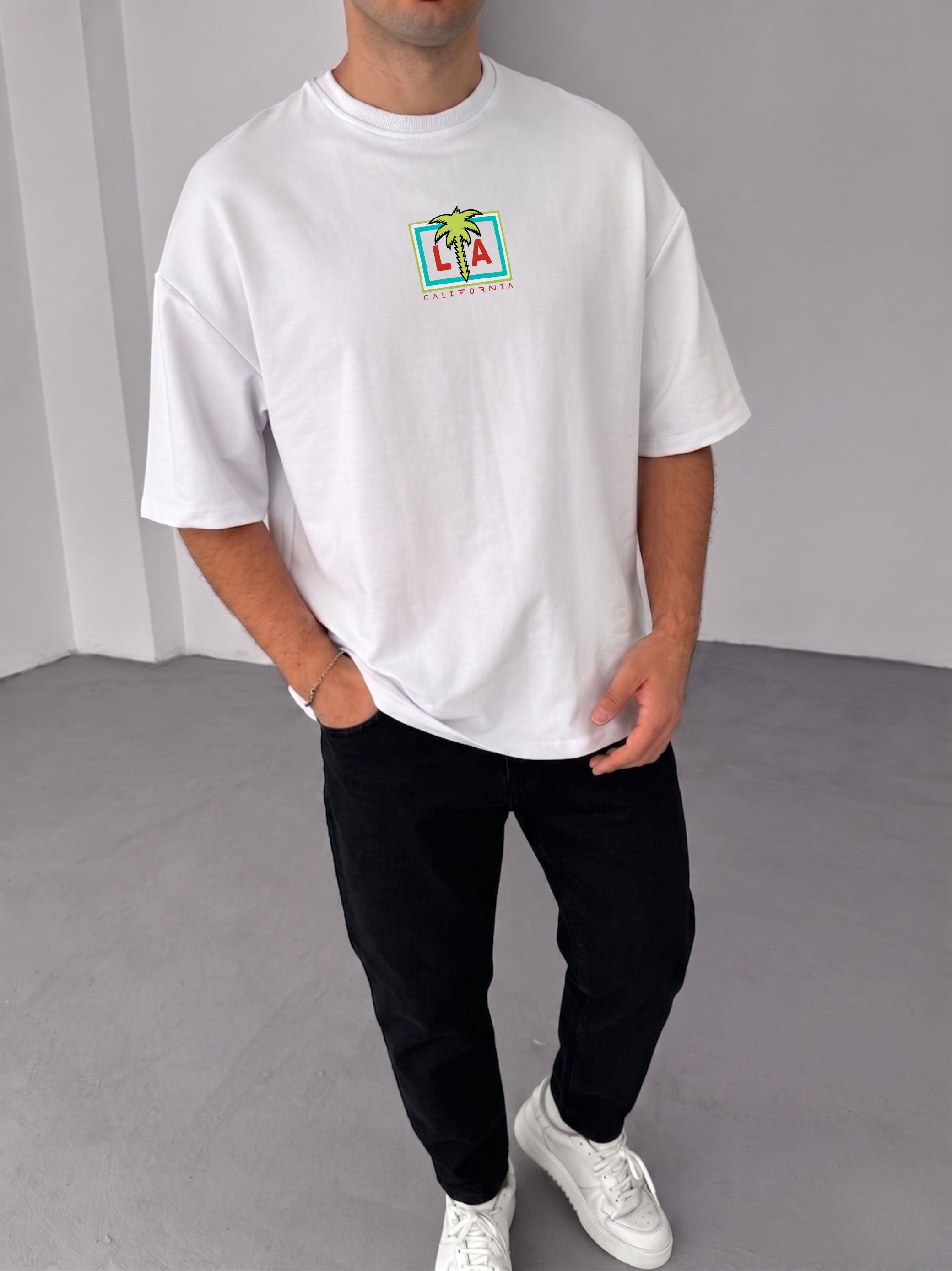 Premium White -LA California- Printed Oversize T-Shirt