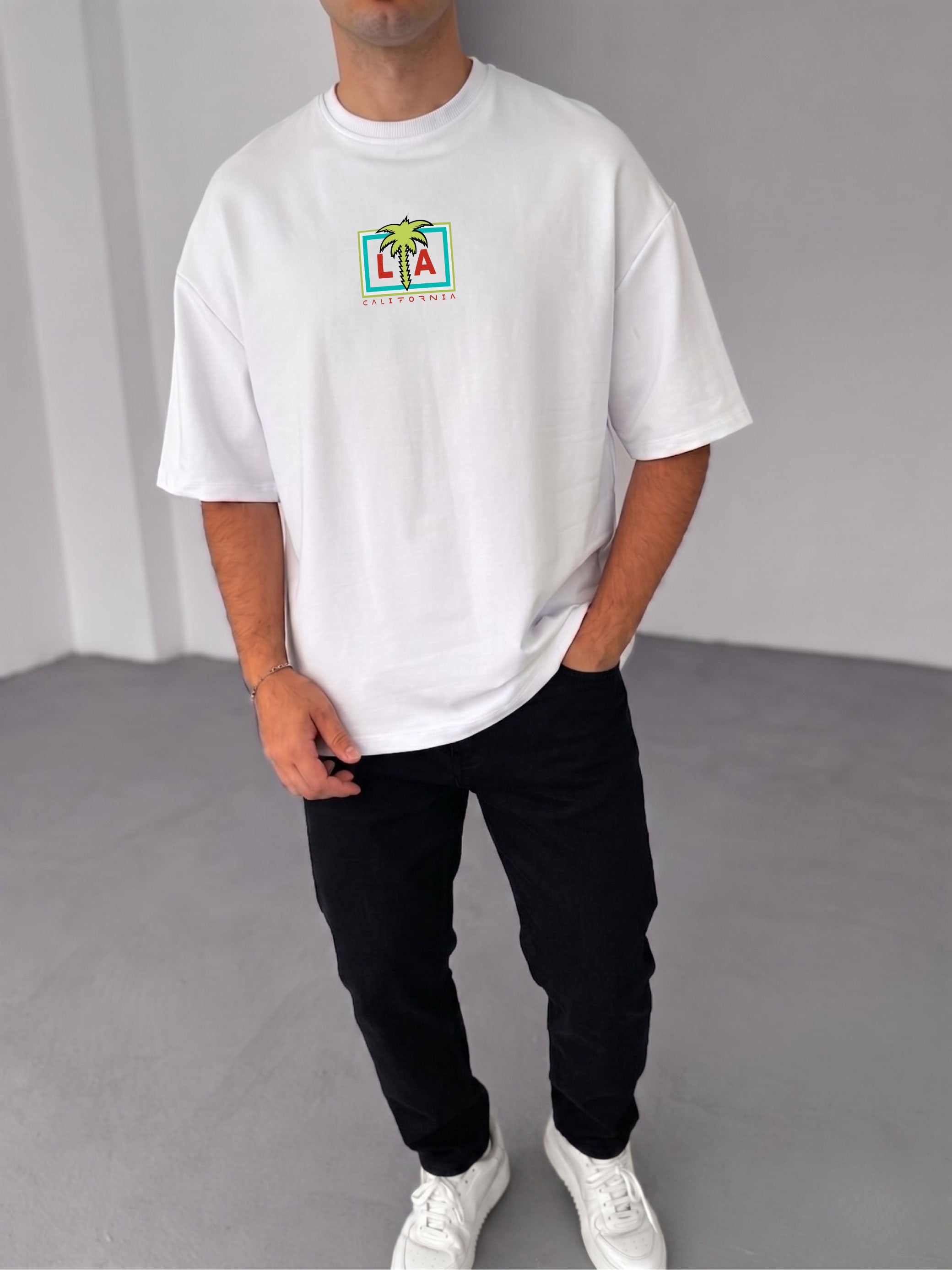 Premium White -LA California- Printed Oversize T-Shirt