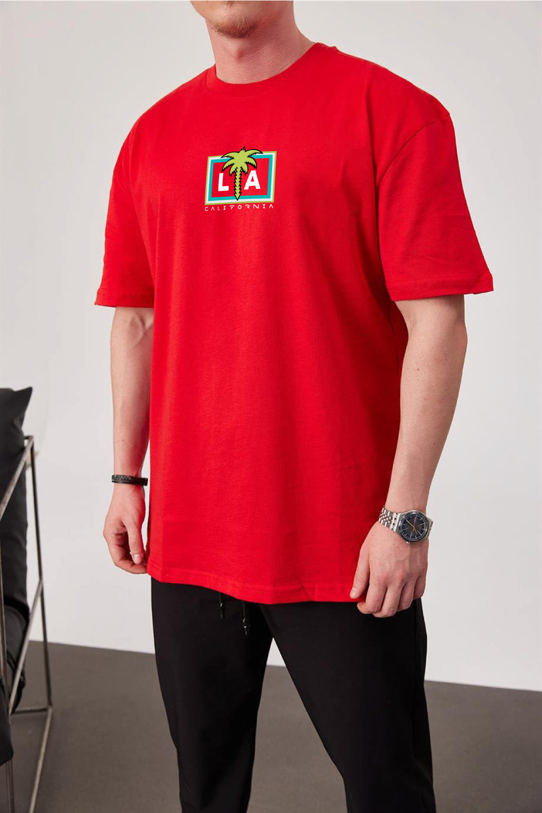 Red -LA California- Printed Oversize T-Shirt