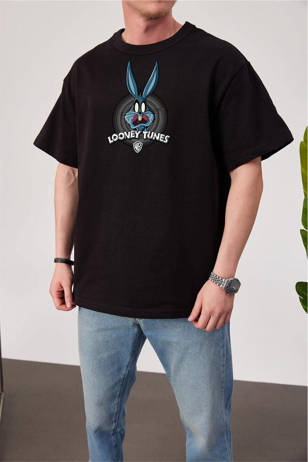 Black -Looney Tunes- Printed Oversize T-Shirt