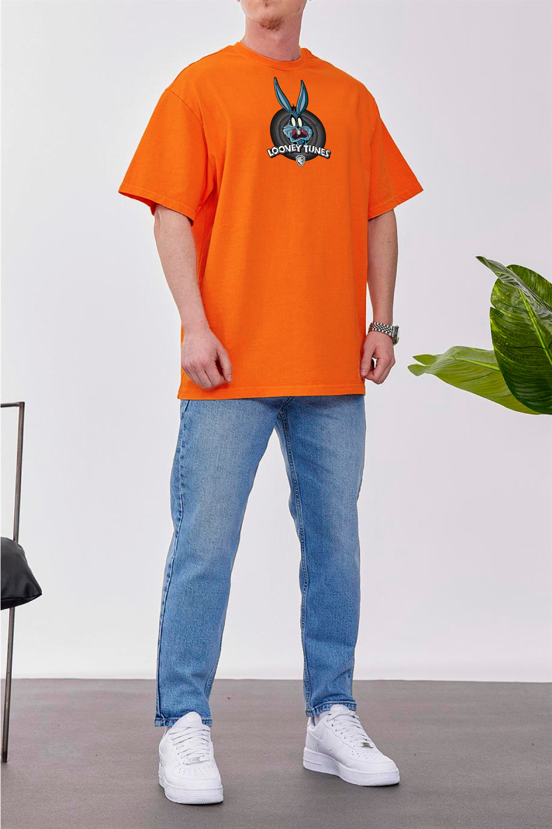 Orange -Looney Tunes- Printed Oversize T-Shirt