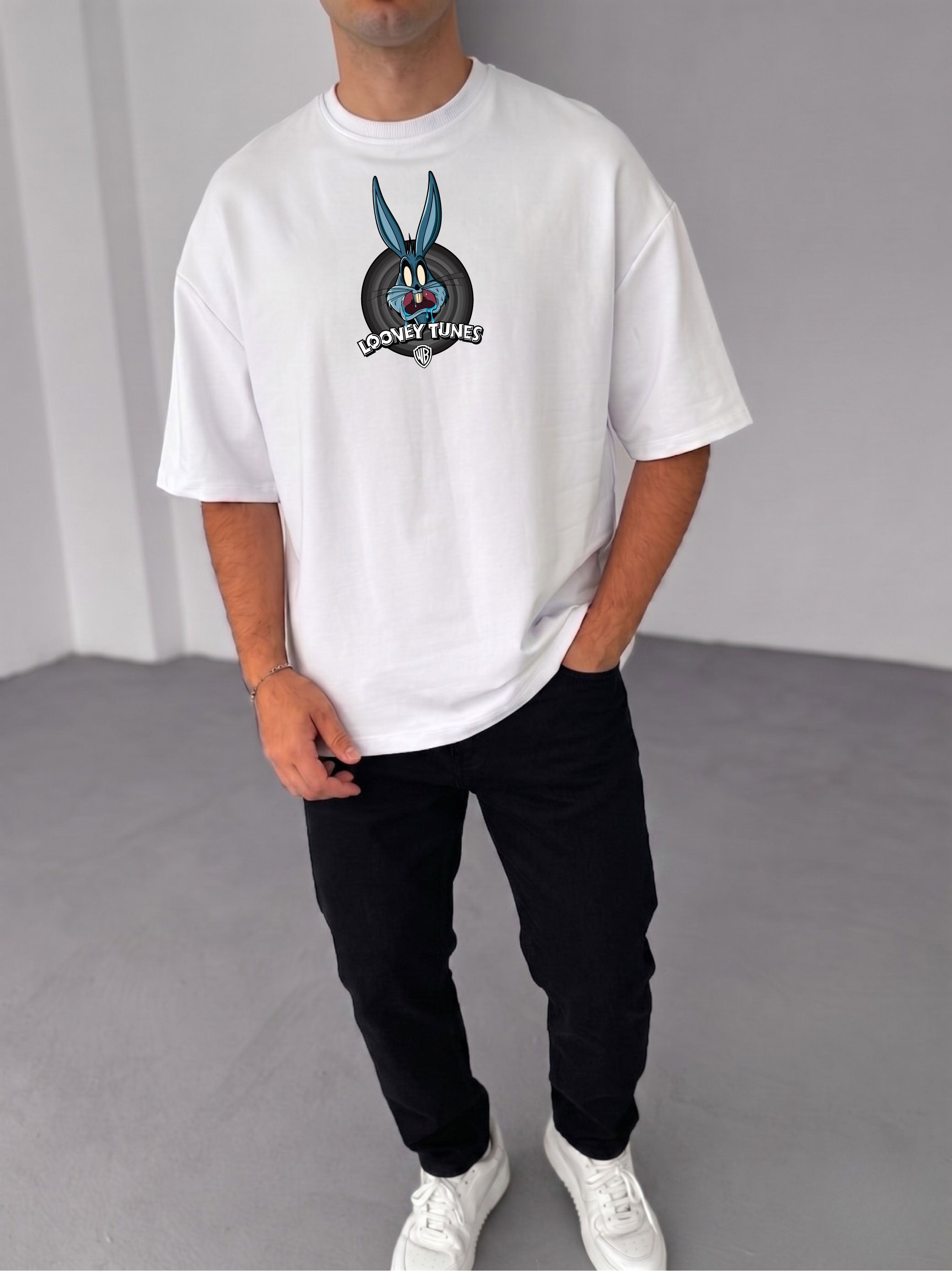 Premium White -Looney Tunes- Printed Oversize T-Shirt