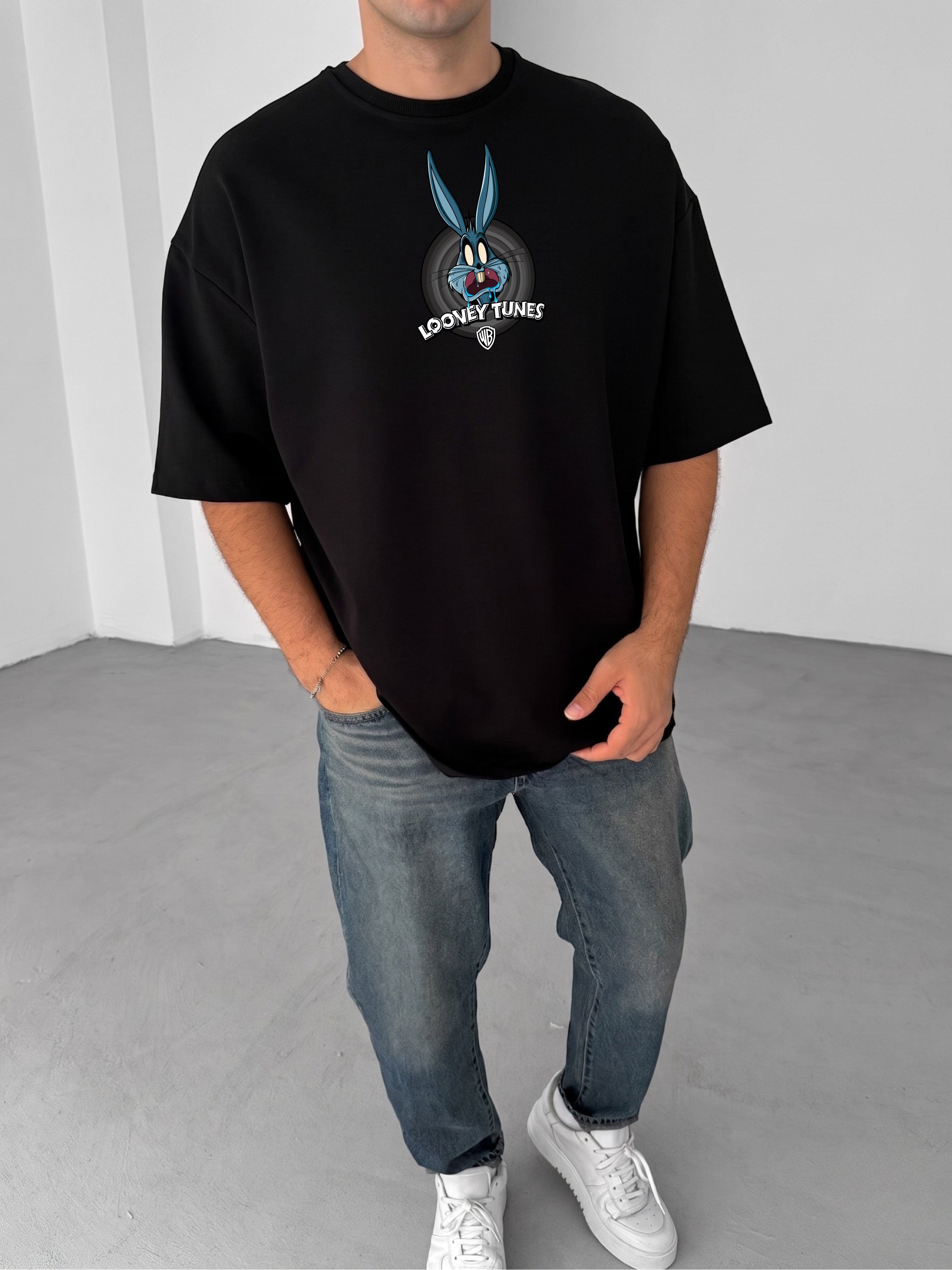 Premium Black -Looney Tunes- Printed Oversize T-Shirt