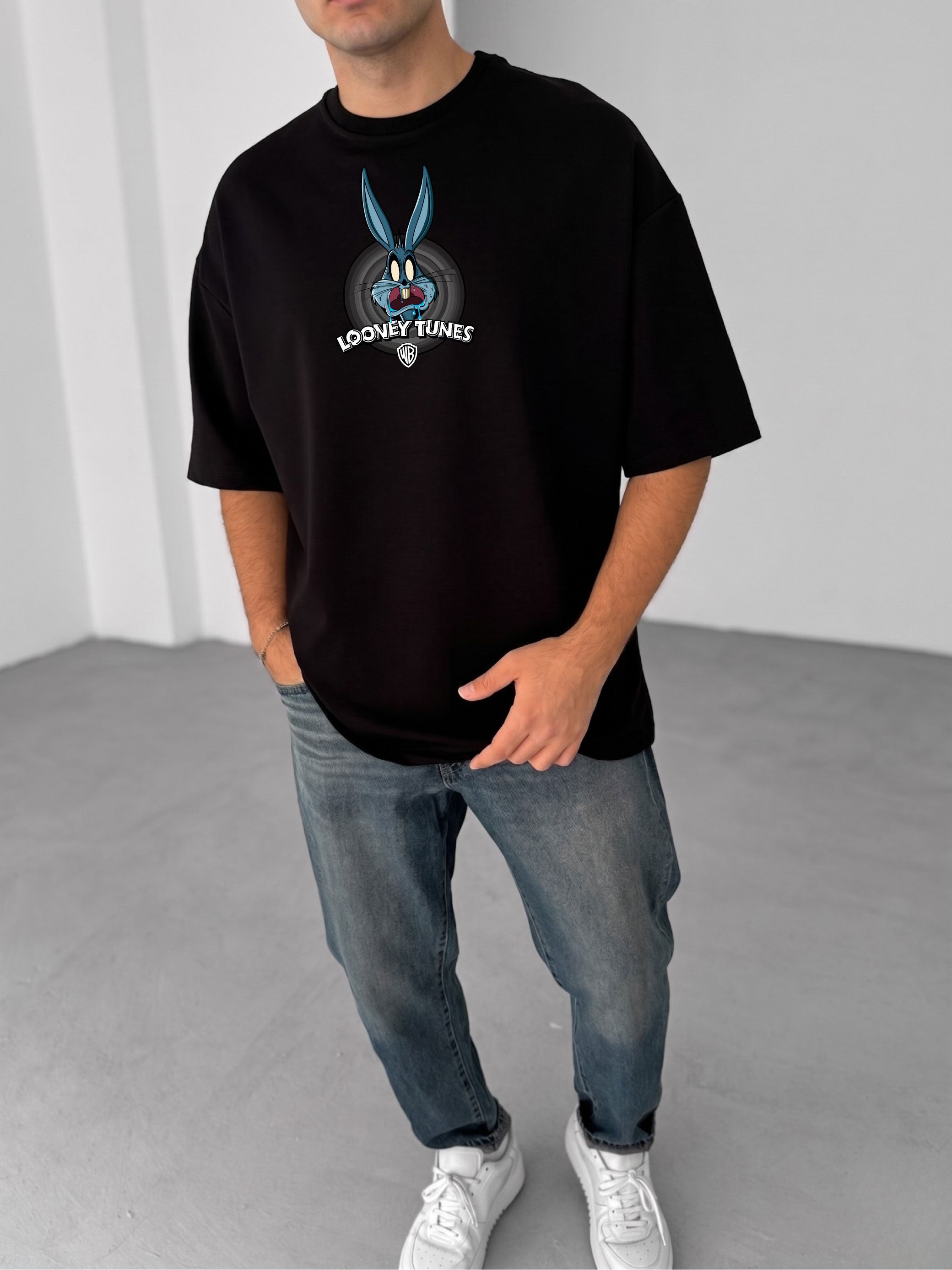 Premium Black -Looney Tunes- Printed Oversize T-Shirt