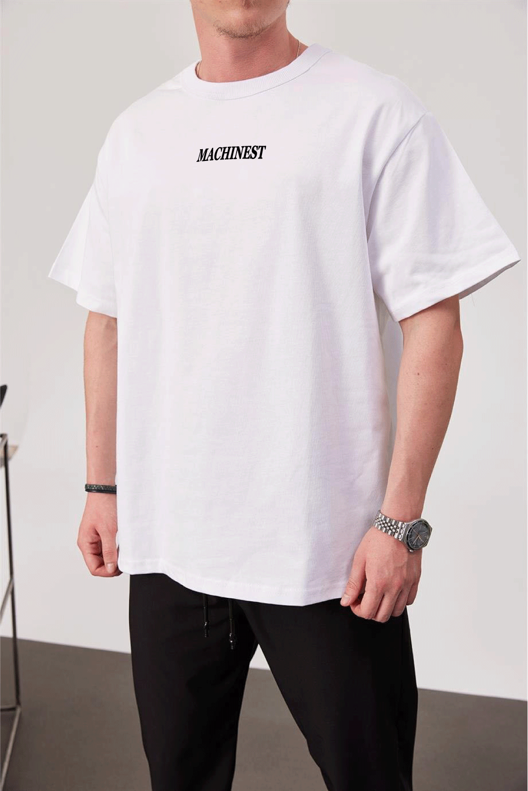 White -Machinest- Printed Oversize T-Shirt