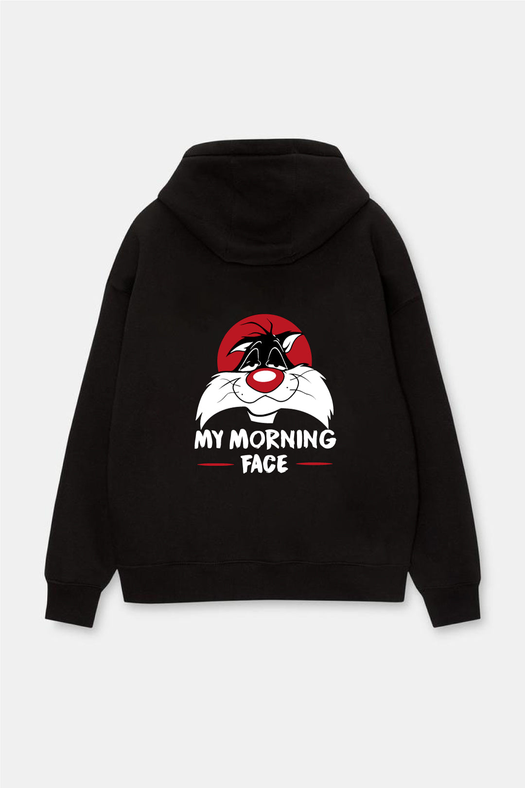 Black -Morning face- Printed Oversize Hoodie