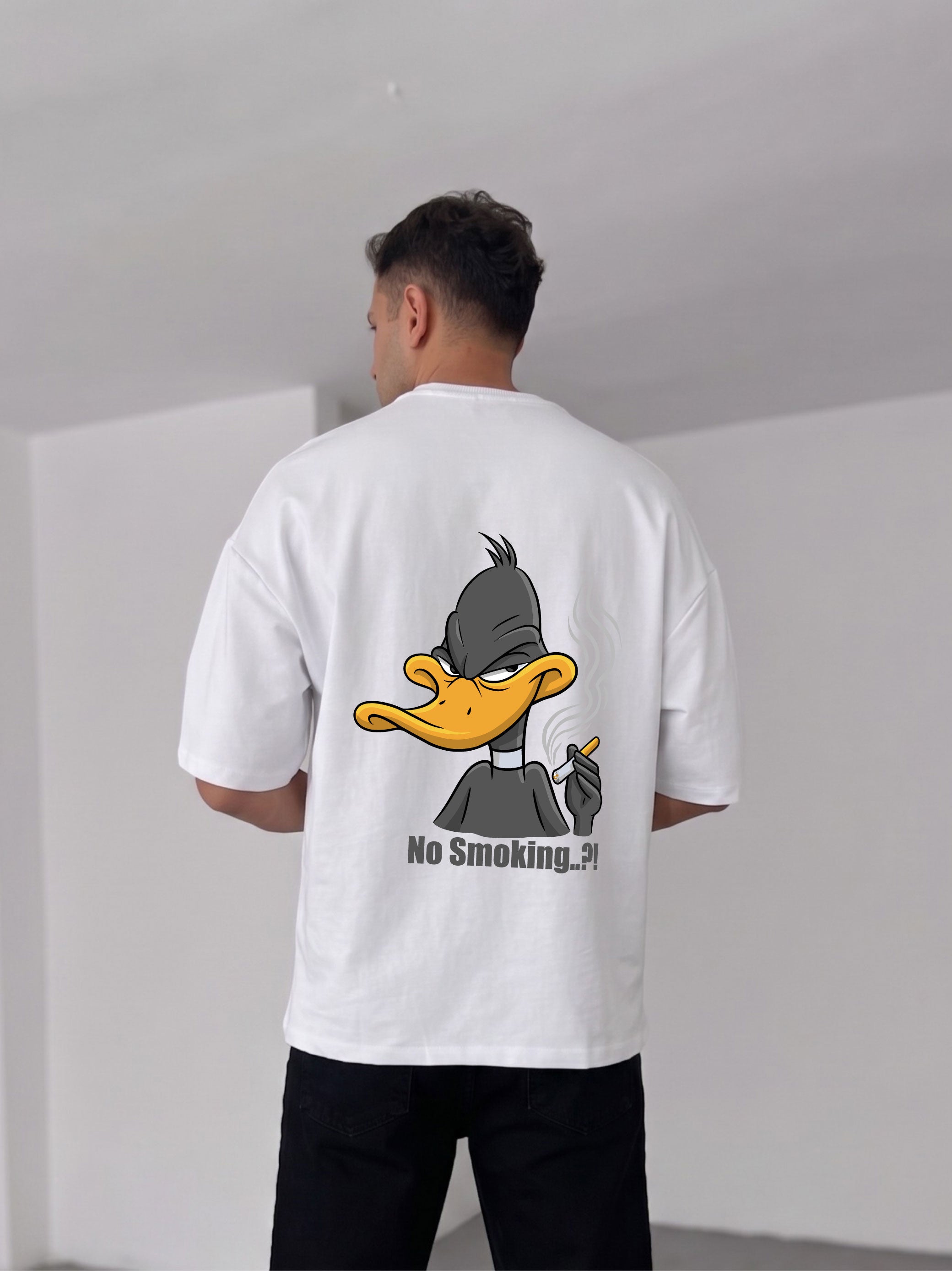 Premium White -No Smoking- Printed Oversize T-Shirt