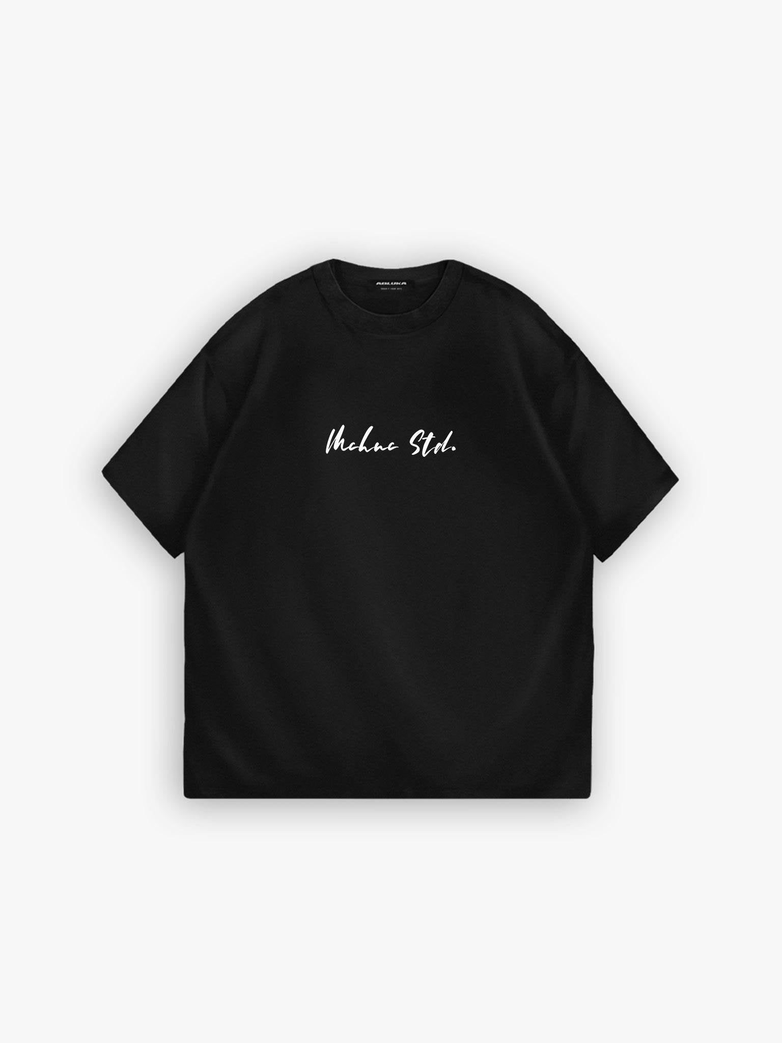 Black - Blue Carpet Pattern- Printed Oversize T-Shirt