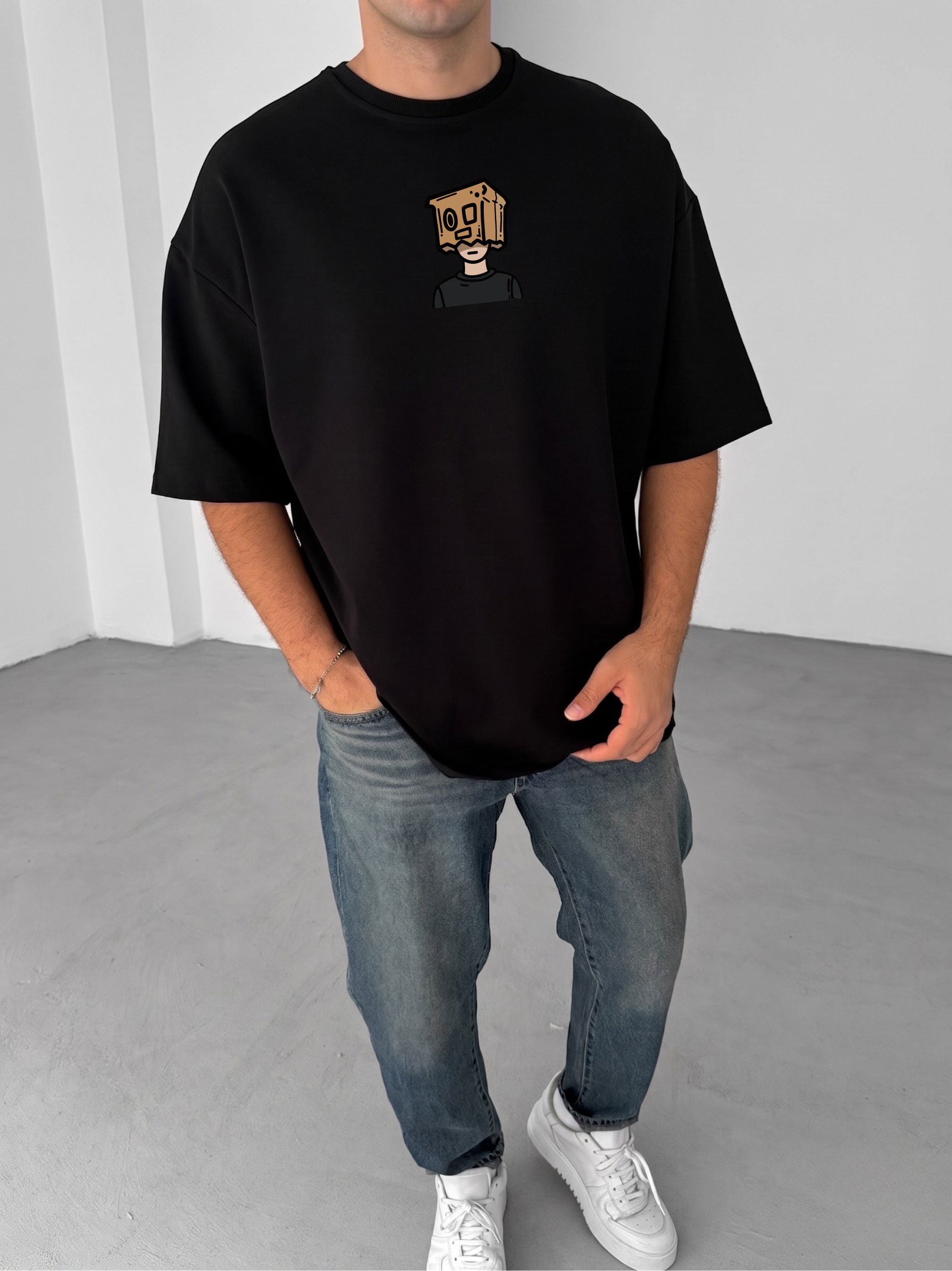 Premium Black -Overthinking- Printed Oversize T-Shirt