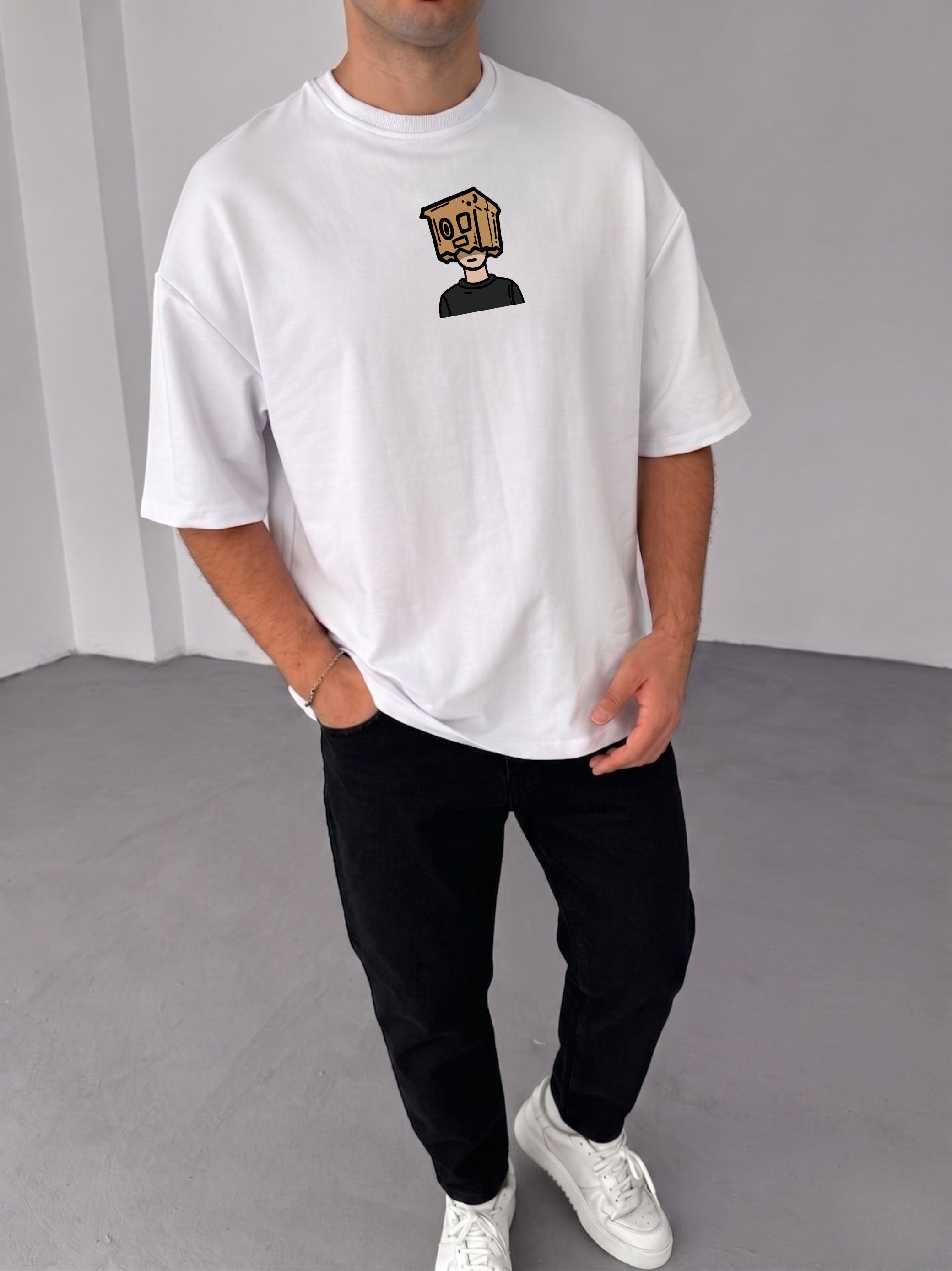 Premium White -Overthinking- Printed Oversize T-Shirt