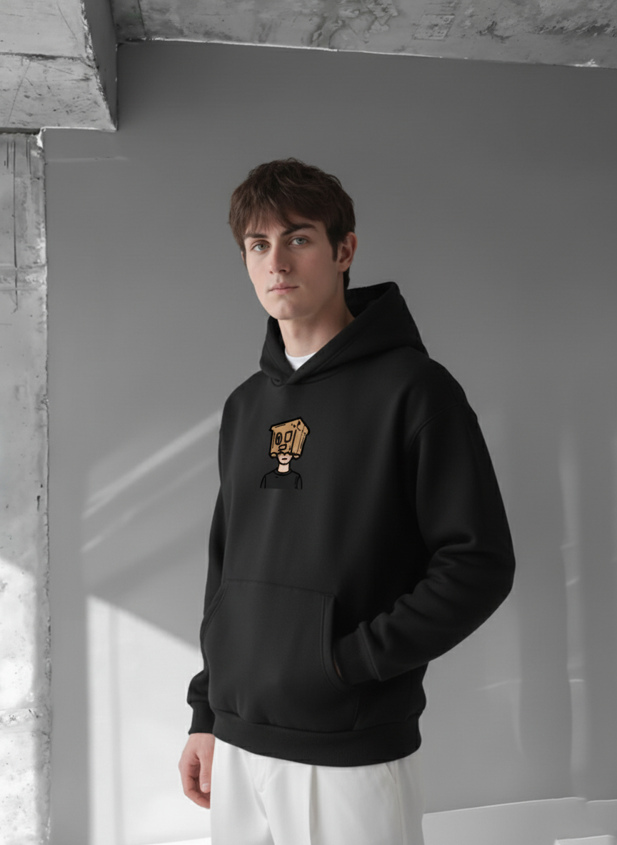 Black -Overthinking- Printed Oversize Hoodie