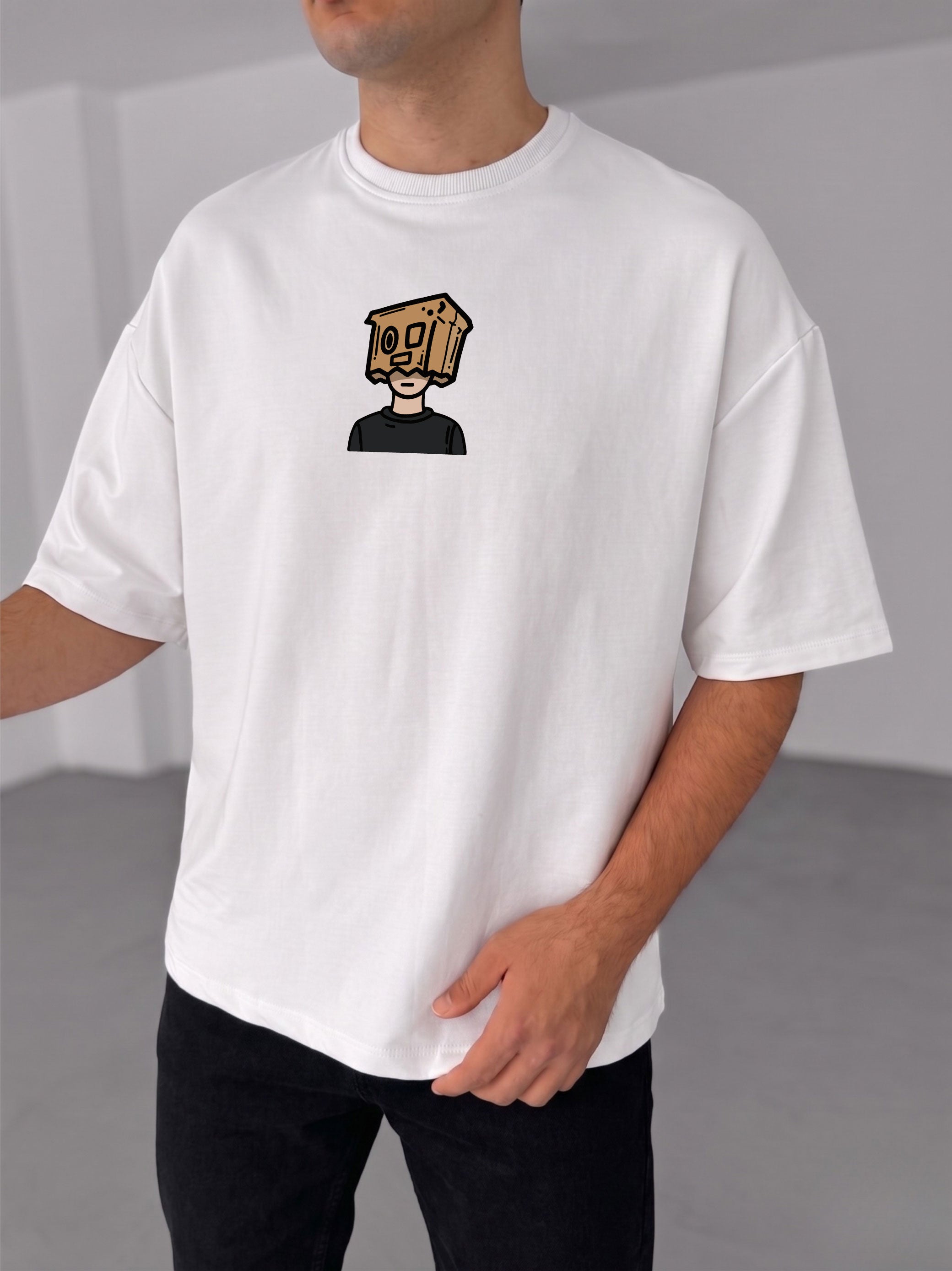 Premium White -Overthinking- Printed Oversize T-Shirt